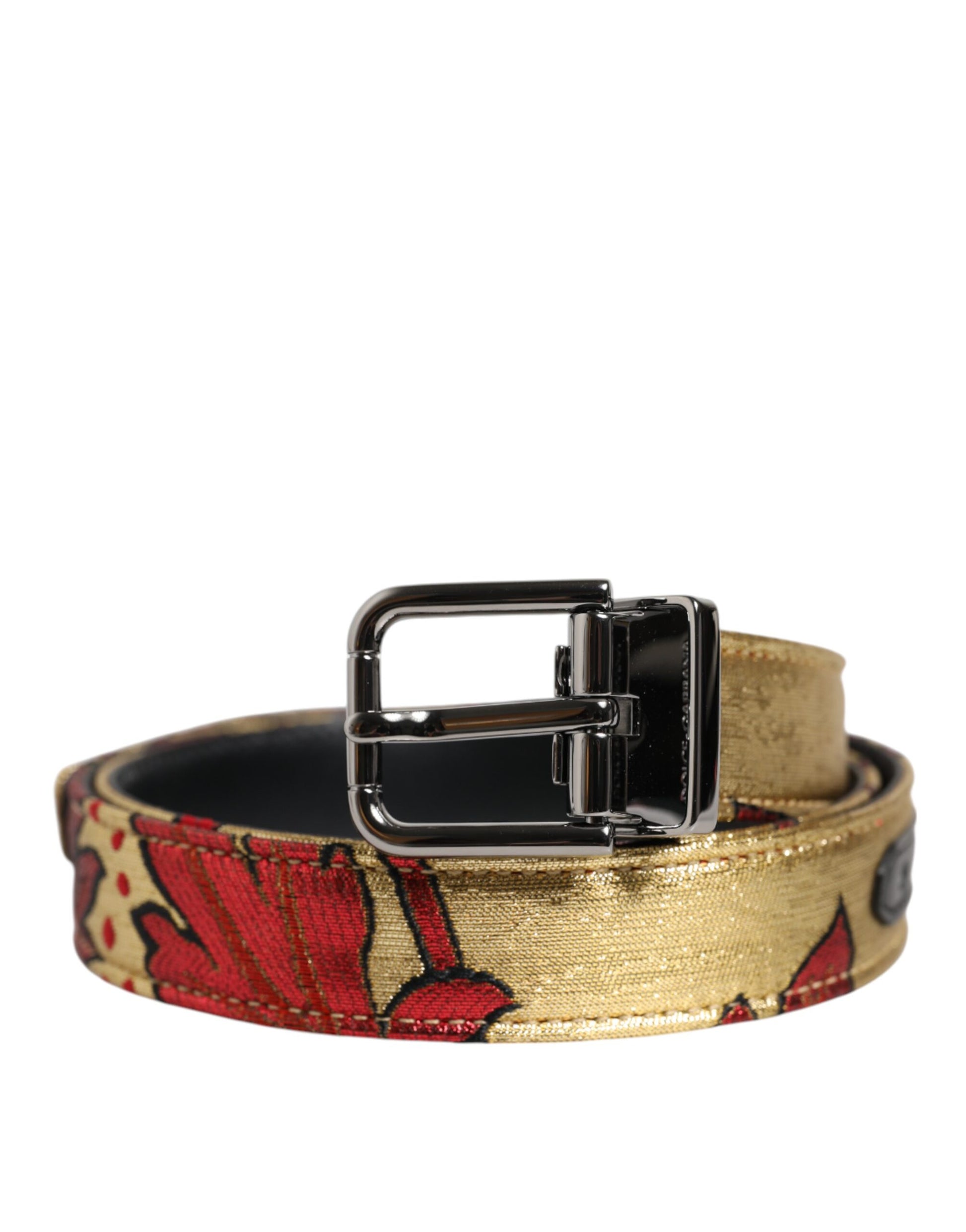 Dolce & Gabbana Gold Floral Jacquard Silver Metal Buckle Belt Curated Luxury Accessories by Orvyn