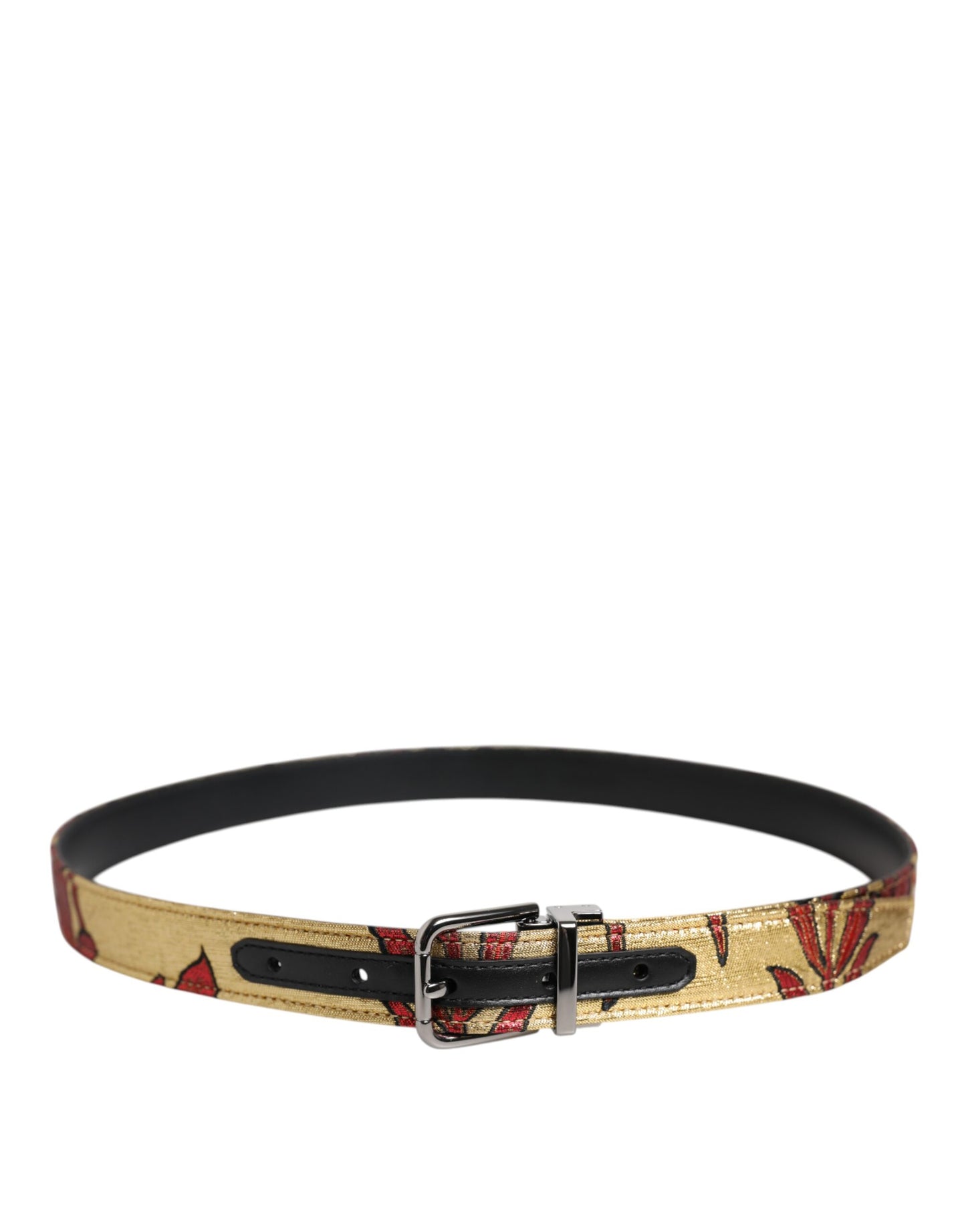 Dolce & Gabbana Gold Floral Jacquard Silver Metal Buckle Belt Curated Luxury Accessories by Orvyn