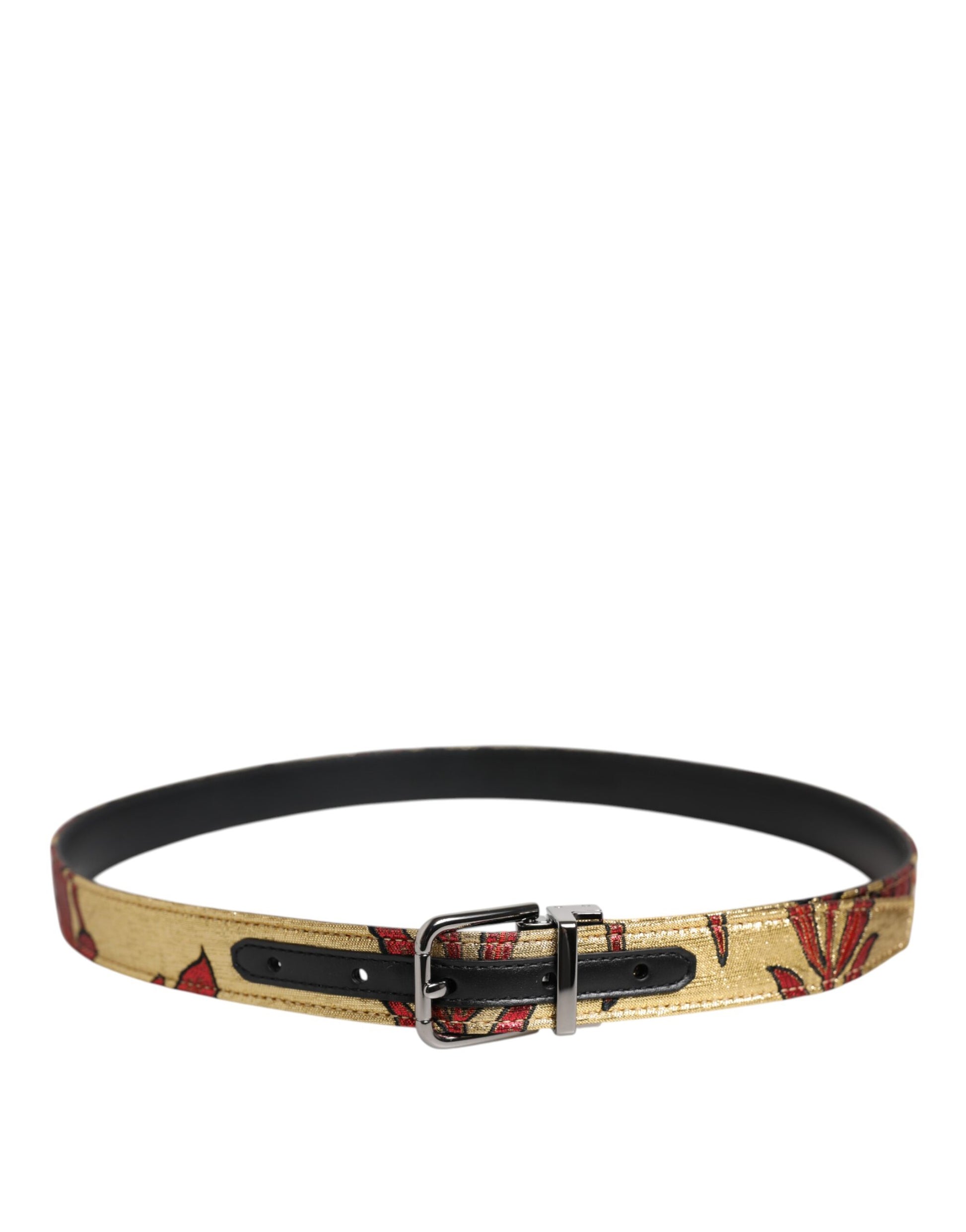 Dolce & Gabbana Gold Floral Jacquard Silver Metal Buckle Belt Curated Luxury Accessories by Orvyn