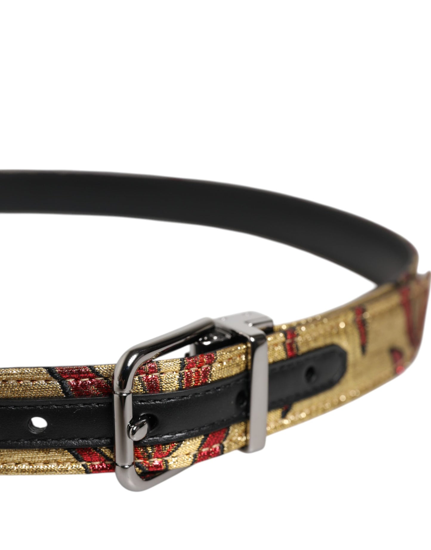 Dolce & Gabbana Gold Floral Jacquard Silver Metal Buckle Belt Curated Luxury Accessories by Orvyn