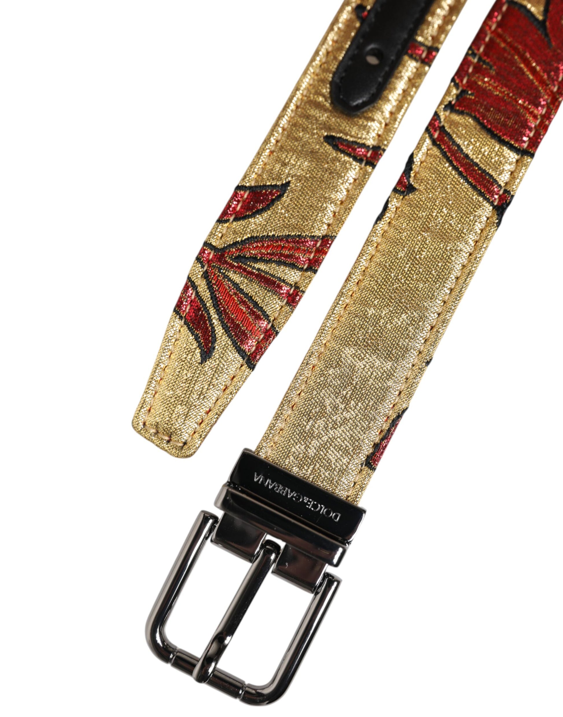 Dolce & Gabbana Gold Floral Jacquard Silver Metal Buckle Belt Curated Luxury Accessories by Orvyn