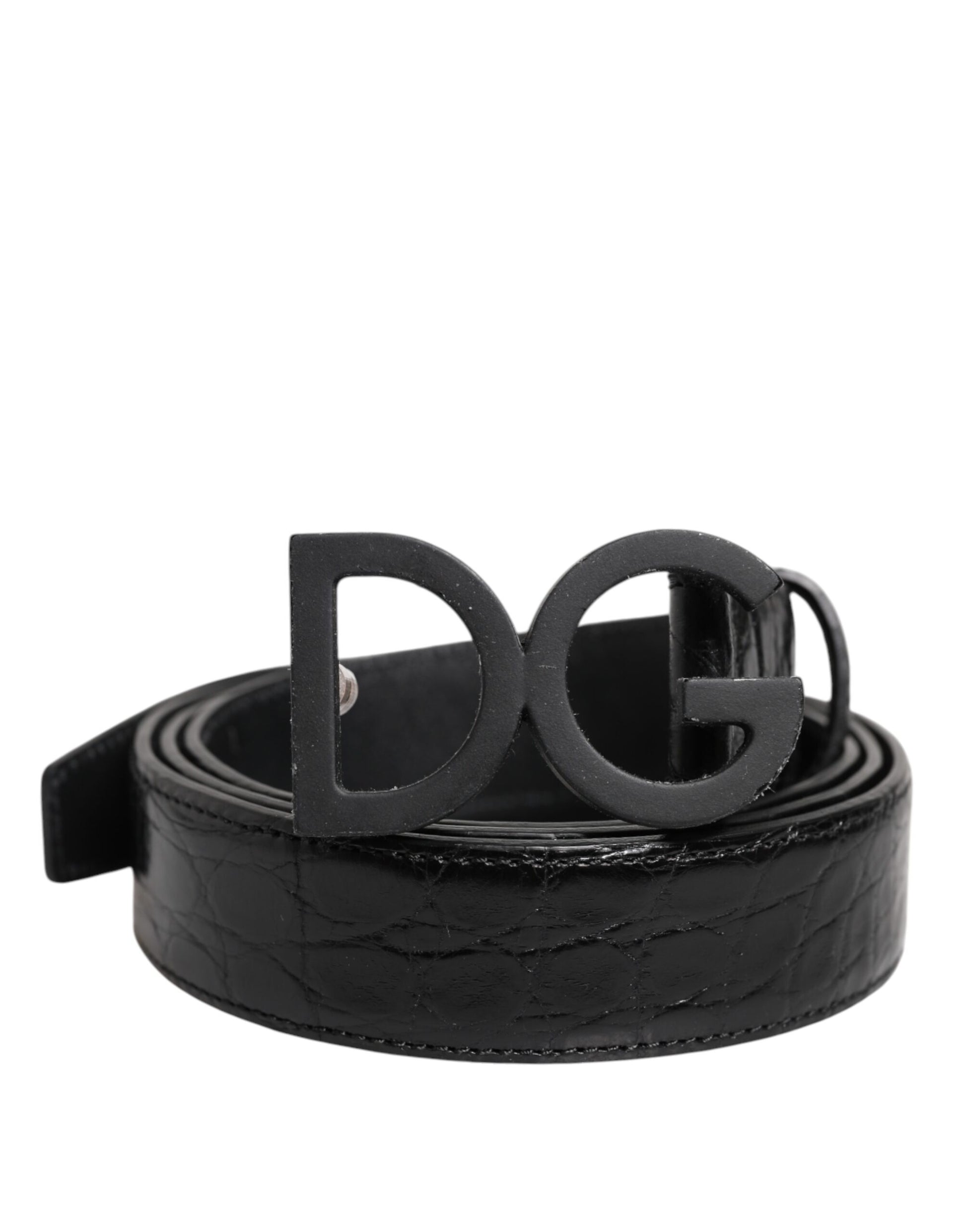 Dolce & Gabbana Black Leather Classic Metal DG Buckle Belt schwarz