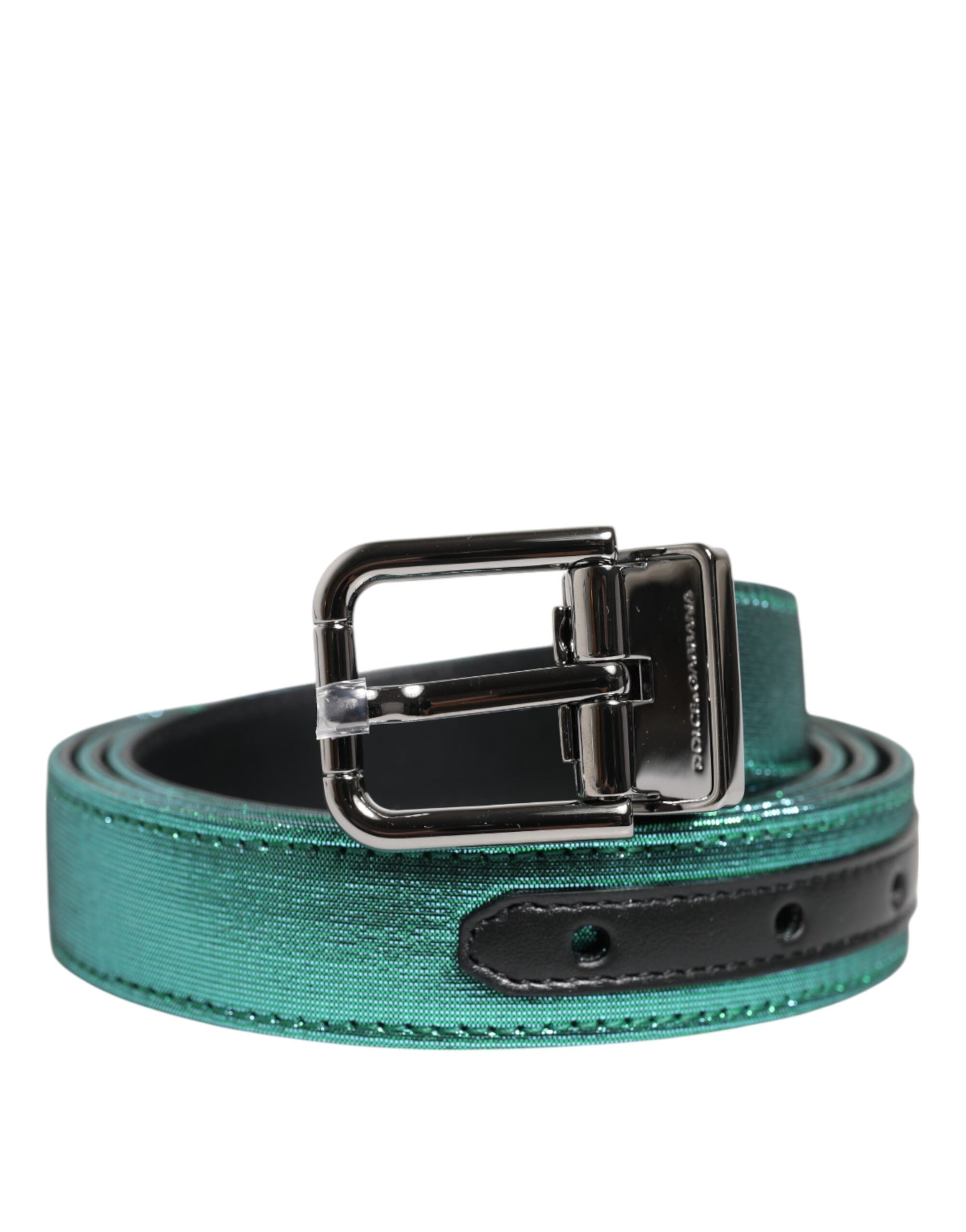 Dolce & Gabbana Green Black Polyester Metal Buckle Belt schwarz