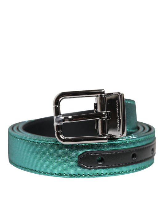Dolce & Gabbana Green Black Polyester Metal Buckle Belt schwarz