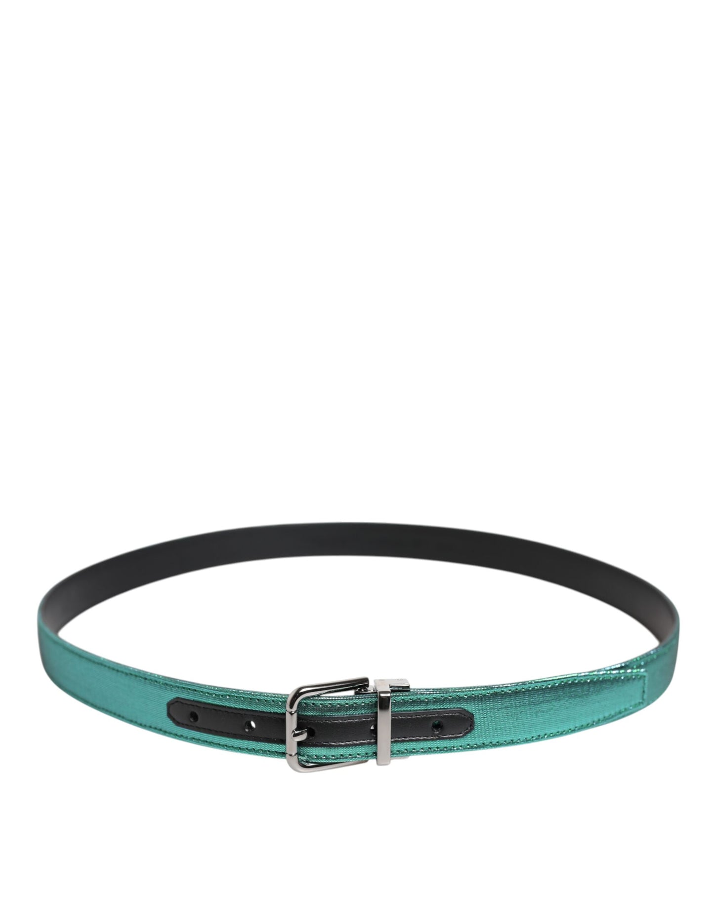 Dolce & Gabbana Green Black Polyester Metal Buckle Belt schwarz