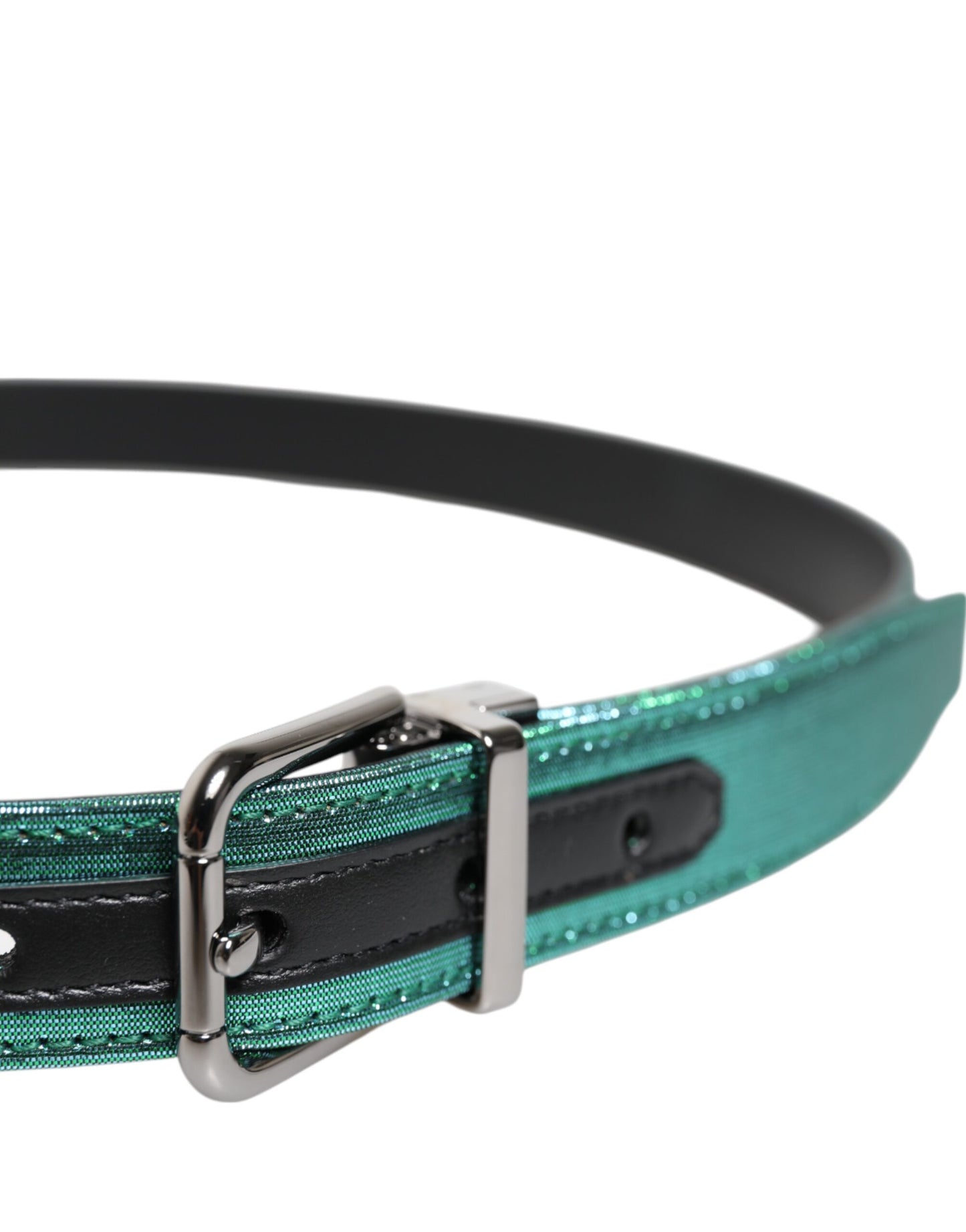 Dolce & Gabbana Green Black Polyester Metal Buckle Belt schwarz