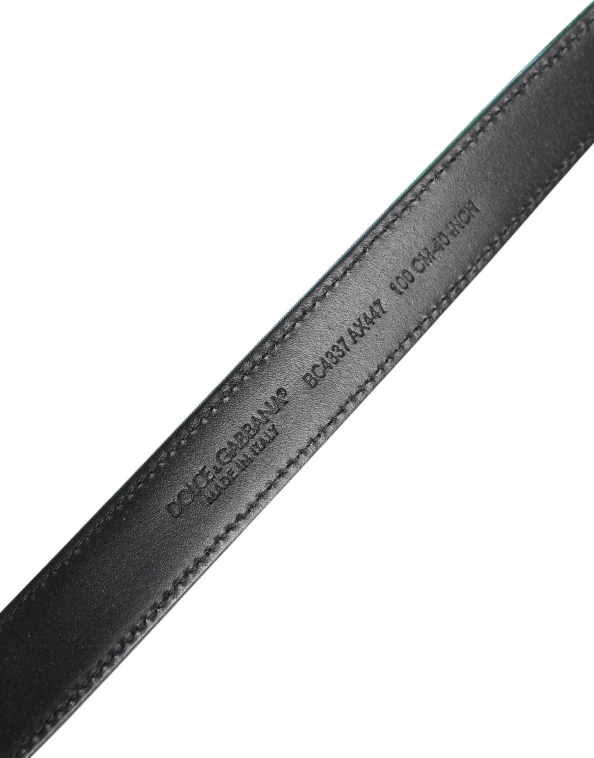 Dolce & Gabbana Green Black Polyester Metal Buckle Belt schwarz