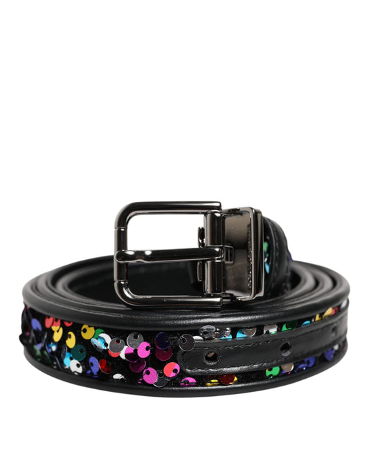 Dolce & Gabbana Black Sequin Embellished Metal Buckle Belt Curated Luxury Accessories by Orvyn