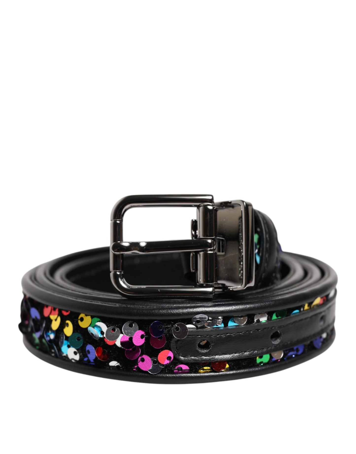 Dolce & Gabbana Black Sequin Embellished Metal Buckle Belt Curated Luxury Accessories by Orvyn