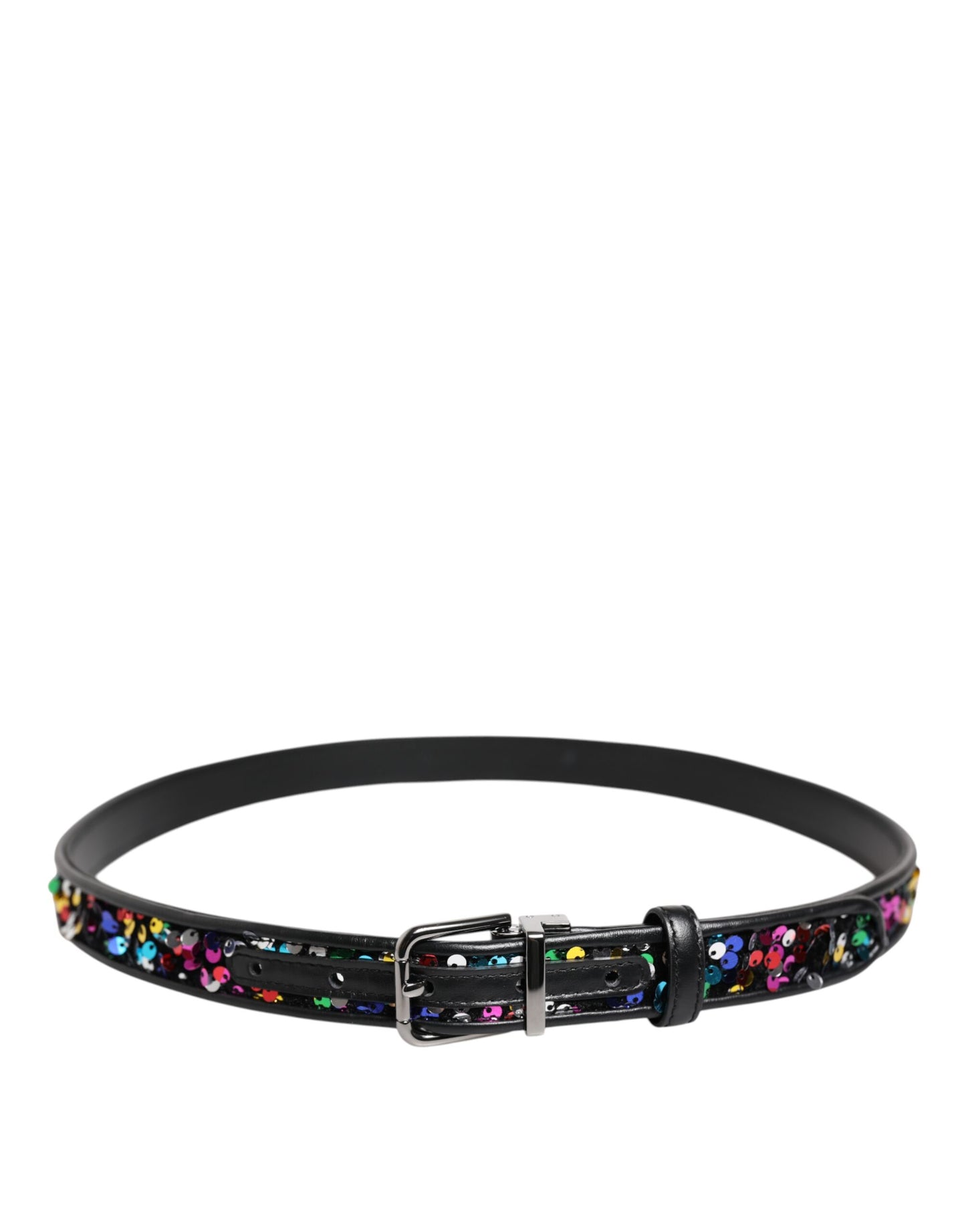 Dolce & Gabbana Black Sequin Embellished Metal Buckle Belt Curated Luxury Accessories by Orvyn