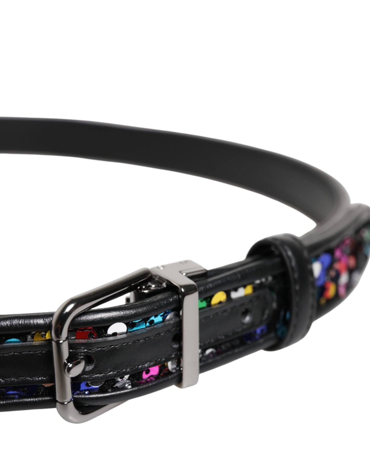 Dolce & Gabbana Black Sequin Embellished Metal Buckle Belt Curated Luxury Accessories by Orvyn