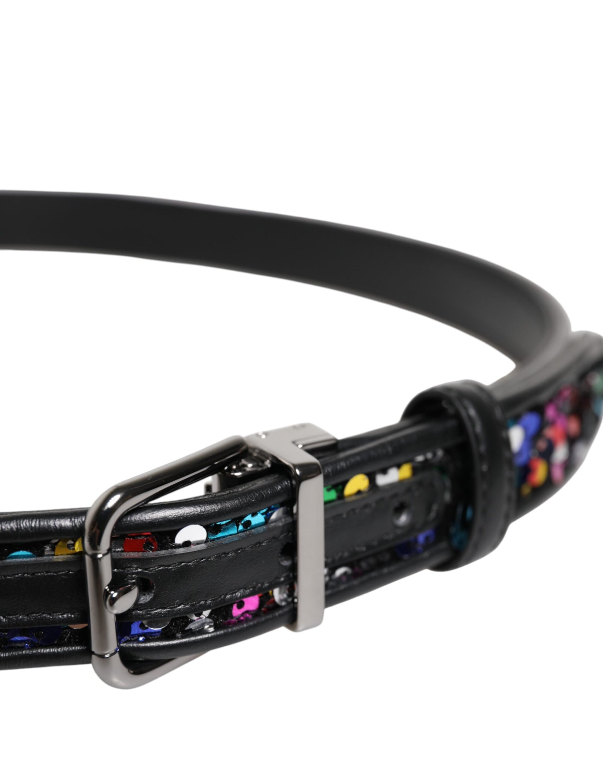 Dolce & Gabbana Black Sequin Embellished Metal Buckle Belt Curated Luxury Accessories by Orvyn
