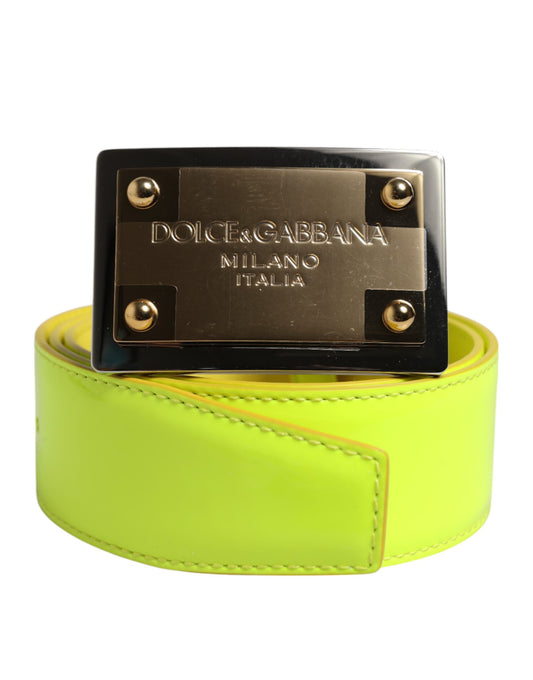 Dolce & Gabbana Yellow Green Classic Metal Logo Buckle Belt grun