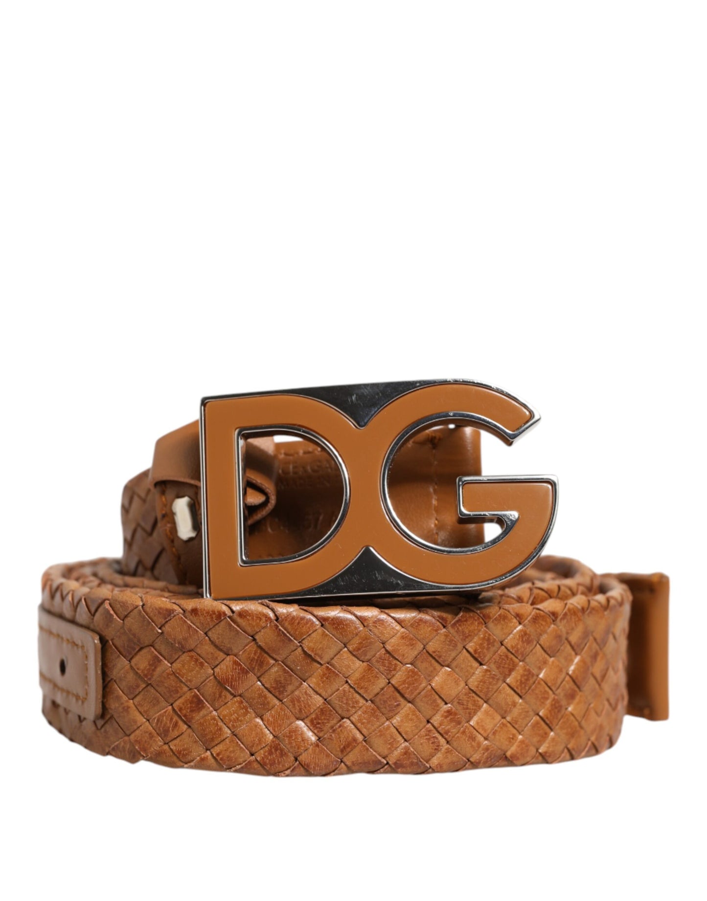 Dolce & Gabbana Brown Braided Metal DG Logo Buckle Belt Curated Luxury Accessories by Orvyn