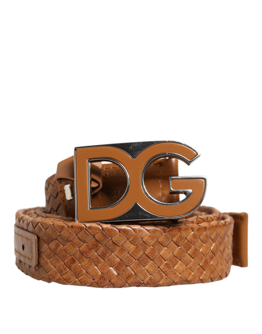 Dolce & Gabbana Brown Braided Metal DG Logo Buckle Belt Curated Luxury Accessories by Orvyn