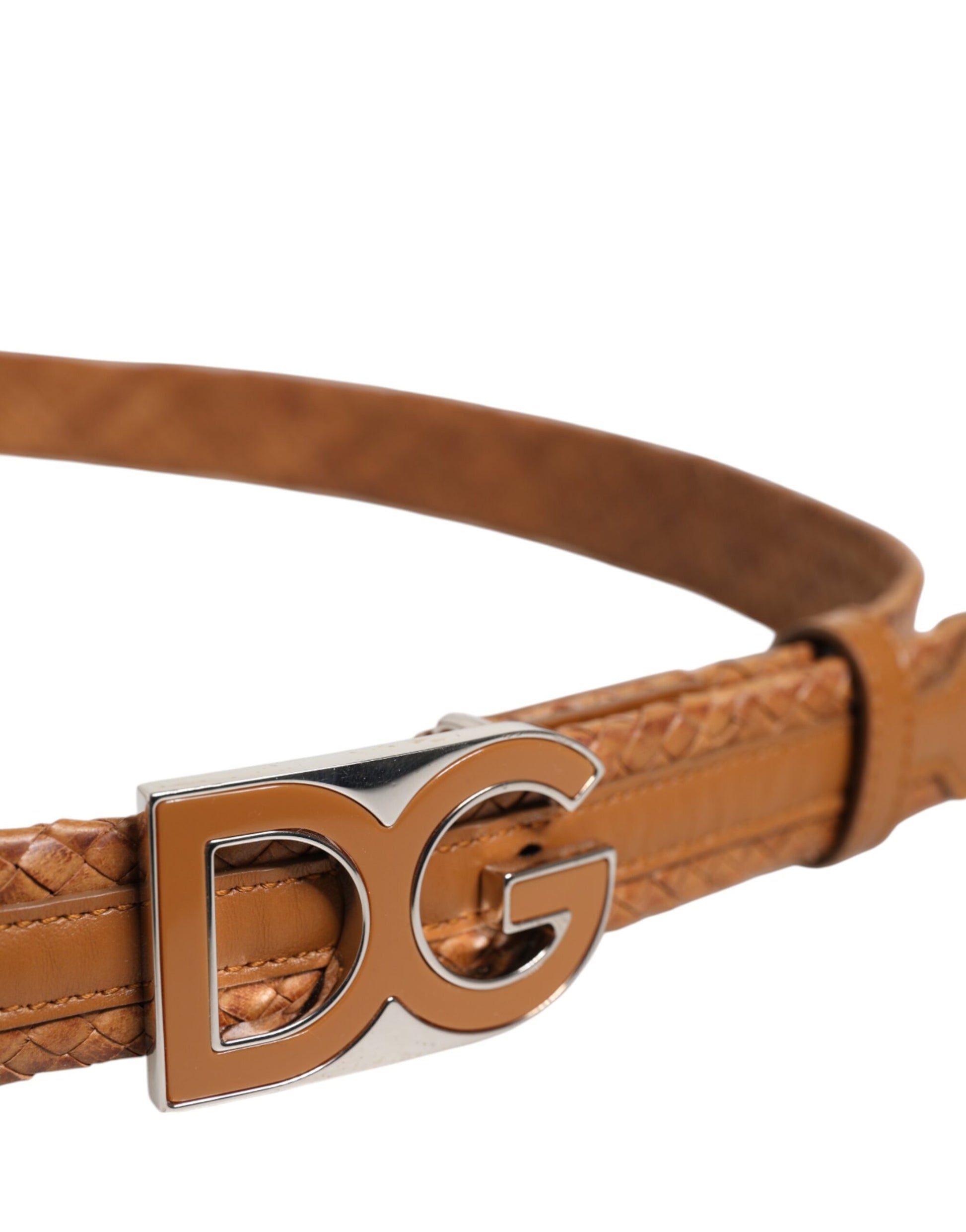 Dolce & Gabbana Brown Braided Metal DG Logo Buckle Belt Curated Luxury Accessories by Orvyn