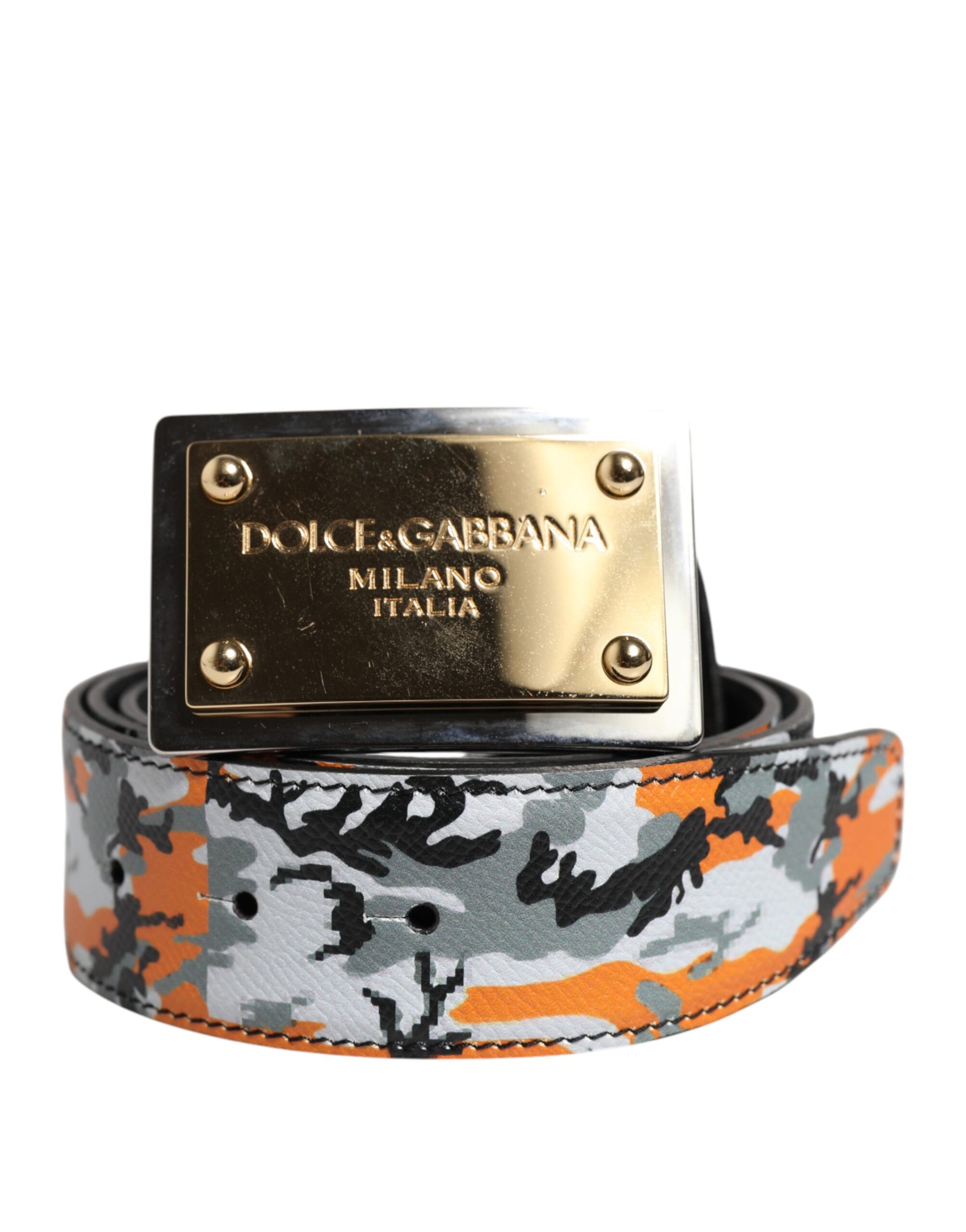 Dolce & Gabbana Multicolor Camouflage Metal Logo Buckle Belt Curated Luxury Accessories by Orvyn