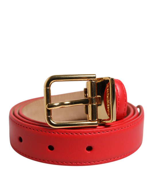 Dolce & Gabbana Red Leather Gold Metal Buckle Cintura Belt Curated Luxury Accessories by Orvyn
