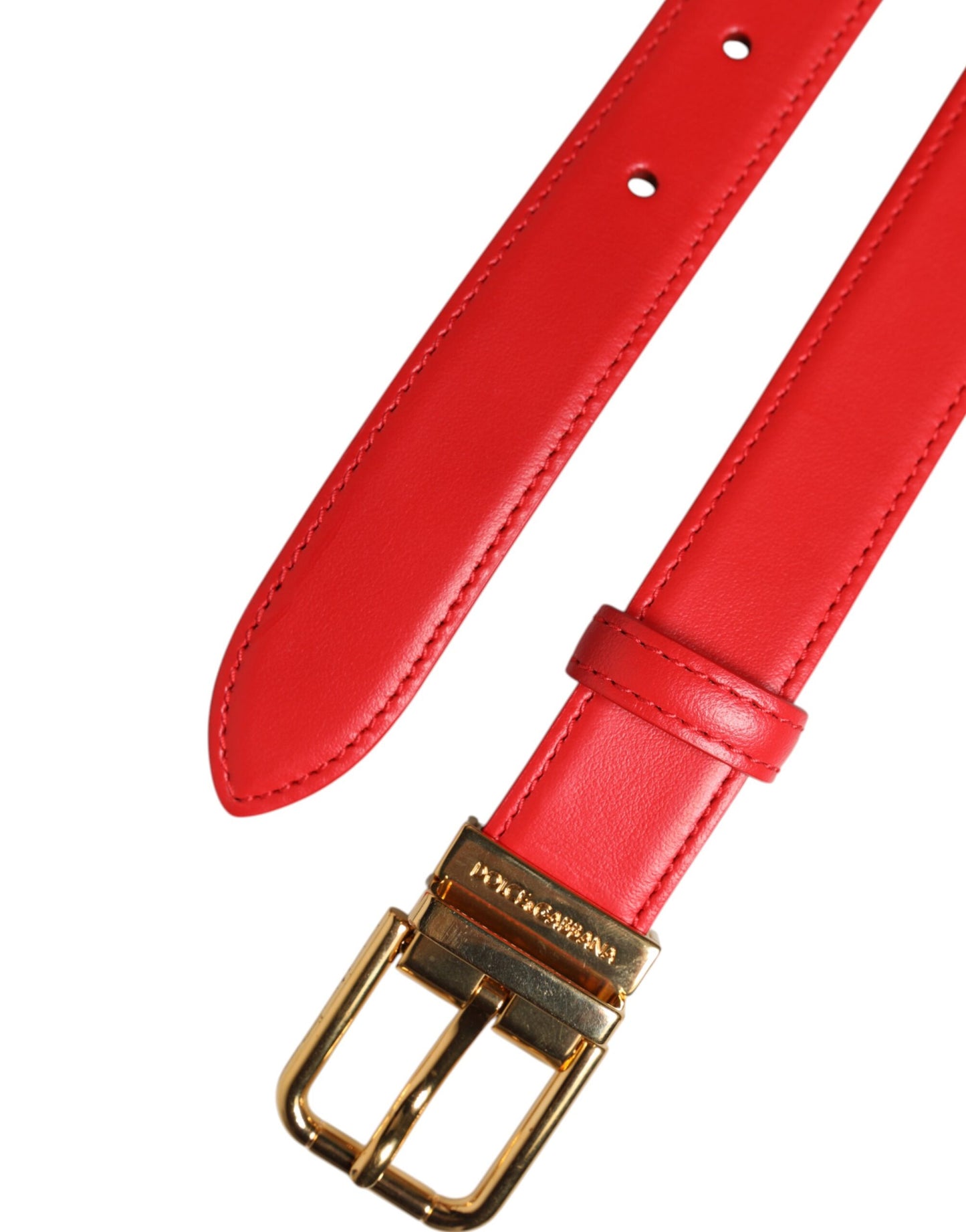 Dolce & Gabbana Red Leather Gold Metal Buckle Cintura Belt Curated Luxury Accessories by Orvyn
