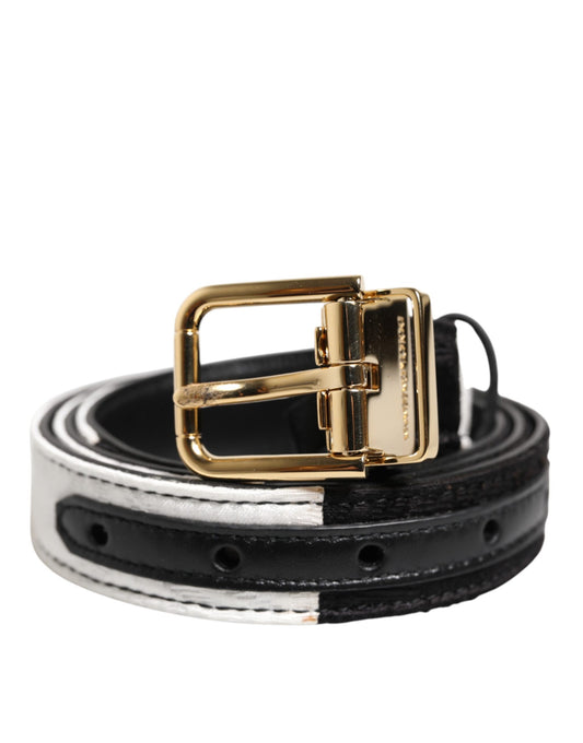 Dolce & Gabbana Black White Patchwork Gold Metal Buckle Belt Curated Luxury Accessories by Orvyn