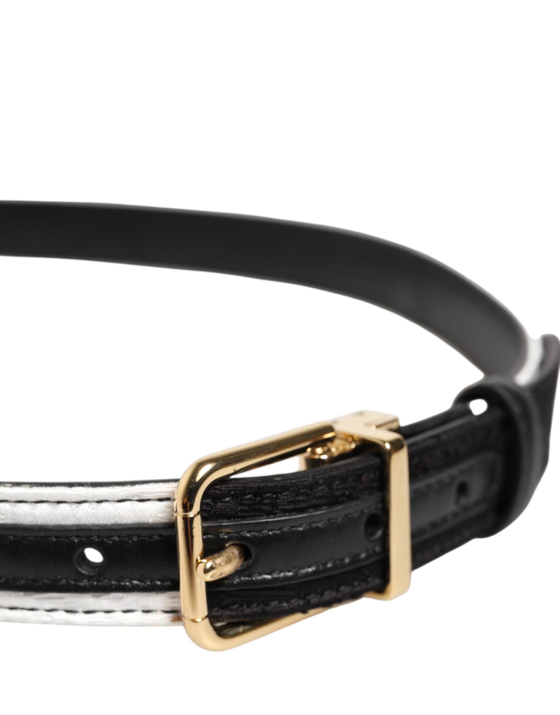 Dolce & Gabbana Black White Patchwork Gold Metal Buckle Belt Curated Luxury Accessories by Orvyn