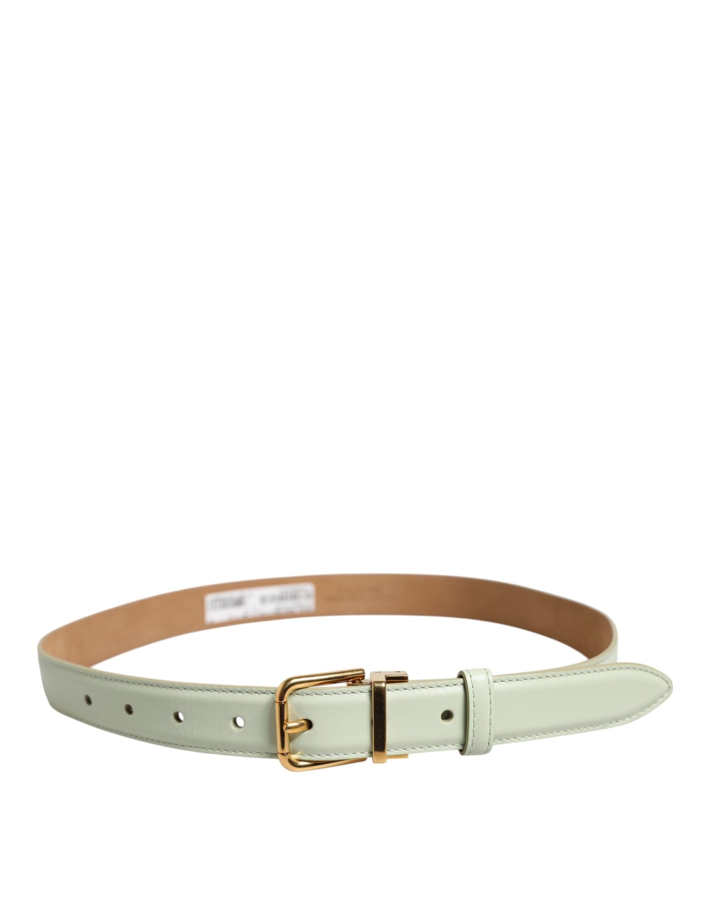 Dolce & Gabbana Light Green Leather Gold Metal Buckle Belt Curated Luxury Accessories by Orvyn