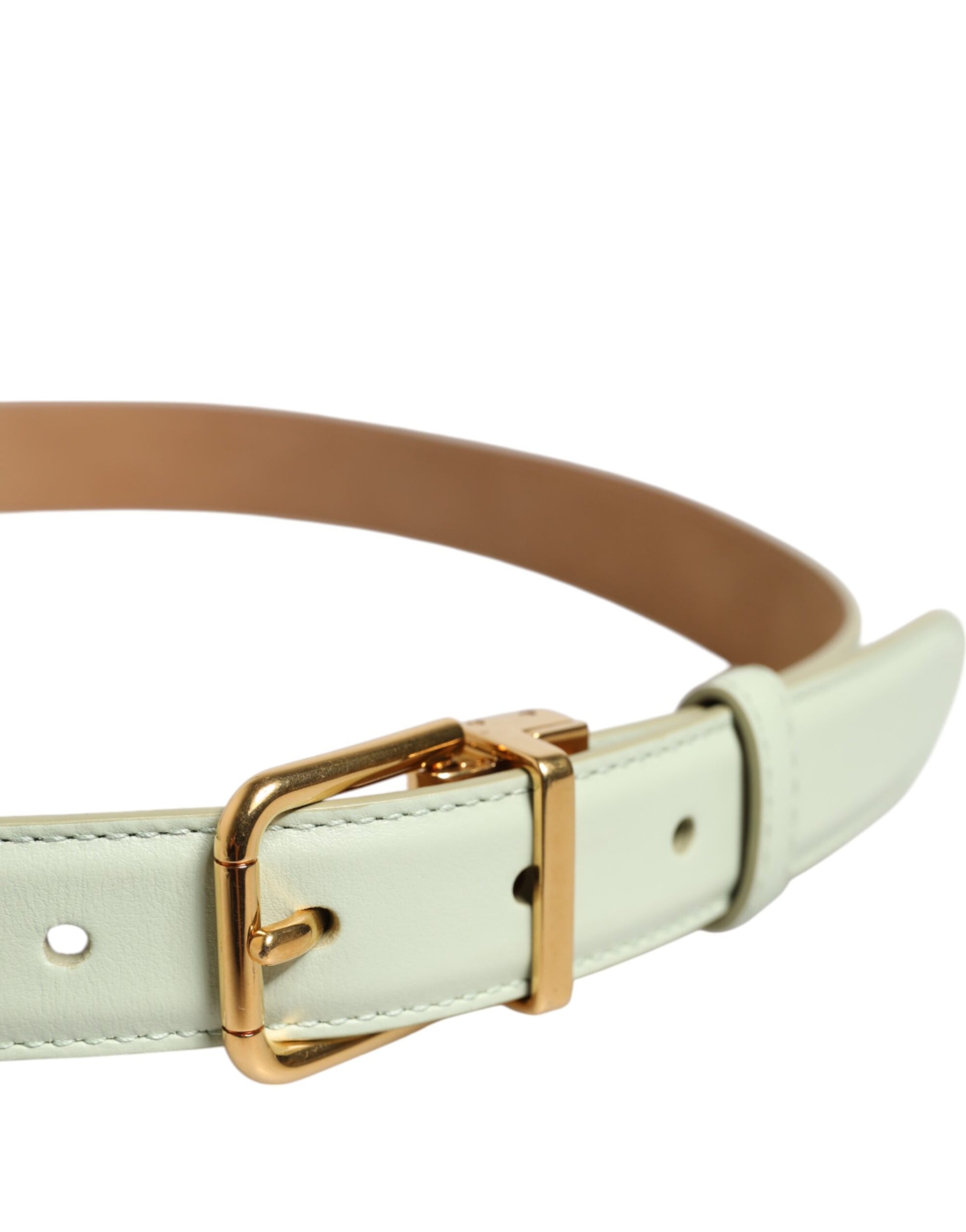 Dolce & Gabbana Light Green Leather Gold Metal Buckle Belt Curated Luxury Accessories by Orvyn