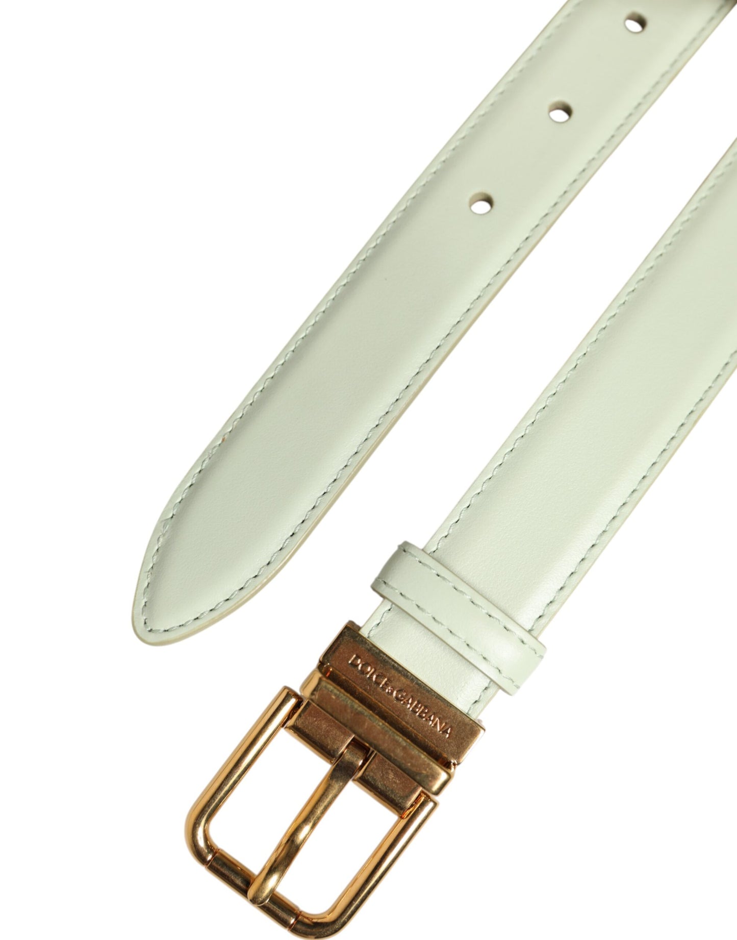 Dolce & Gabbana Light Green Leather Gold Metal Buckle Belt Curated Luxury Accessories by Orvyn