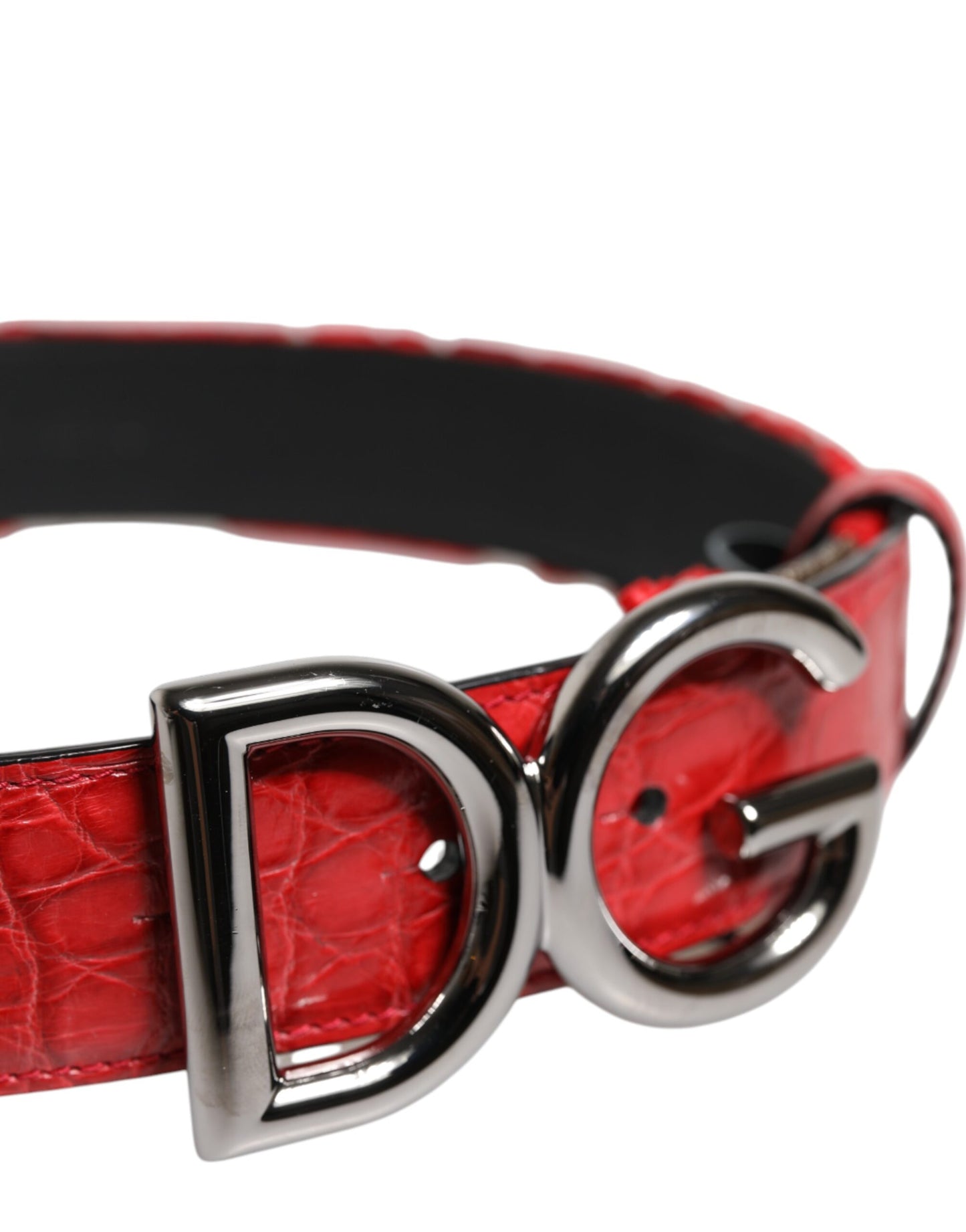 Dolce & Gabbana Red Viscose Silver DG Logo Metal Buckle Belt Curated Luxury Accessories by Orvyn