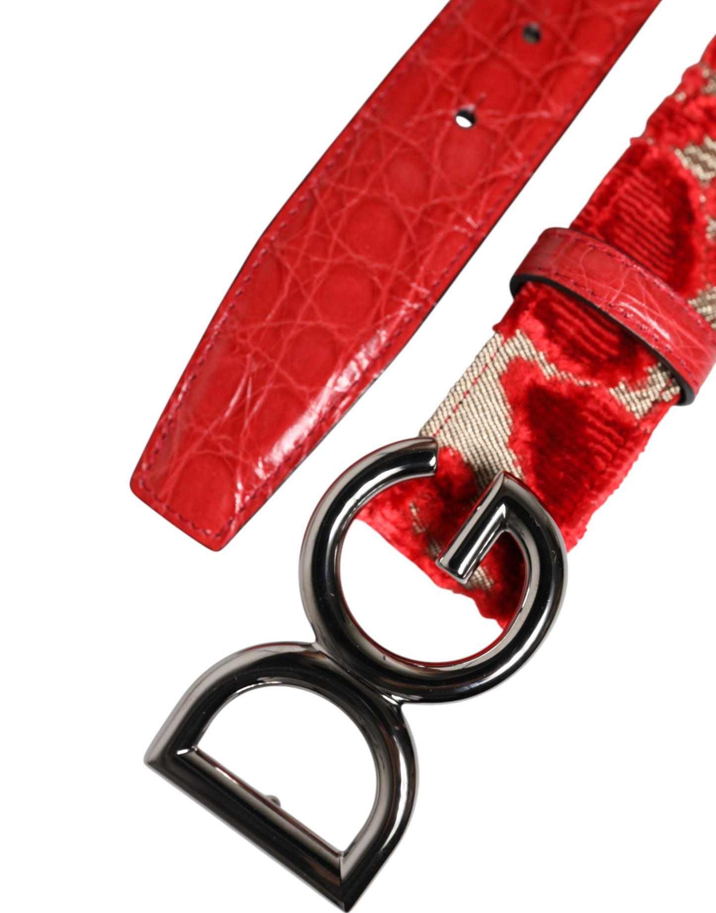 Dolce & Gabbana Red Viscose Silver DG Logo Metal Buckle Belt Curated Luxury Accessories by Orvyn