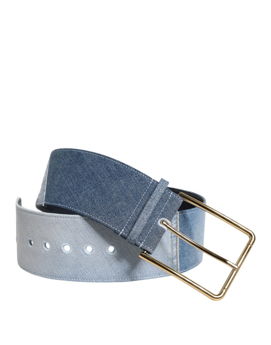 Dolce & Gabbana Two Tone Blue Denim Gold Metal Buckle Belt Curated Luxury Accessories by Orvyn