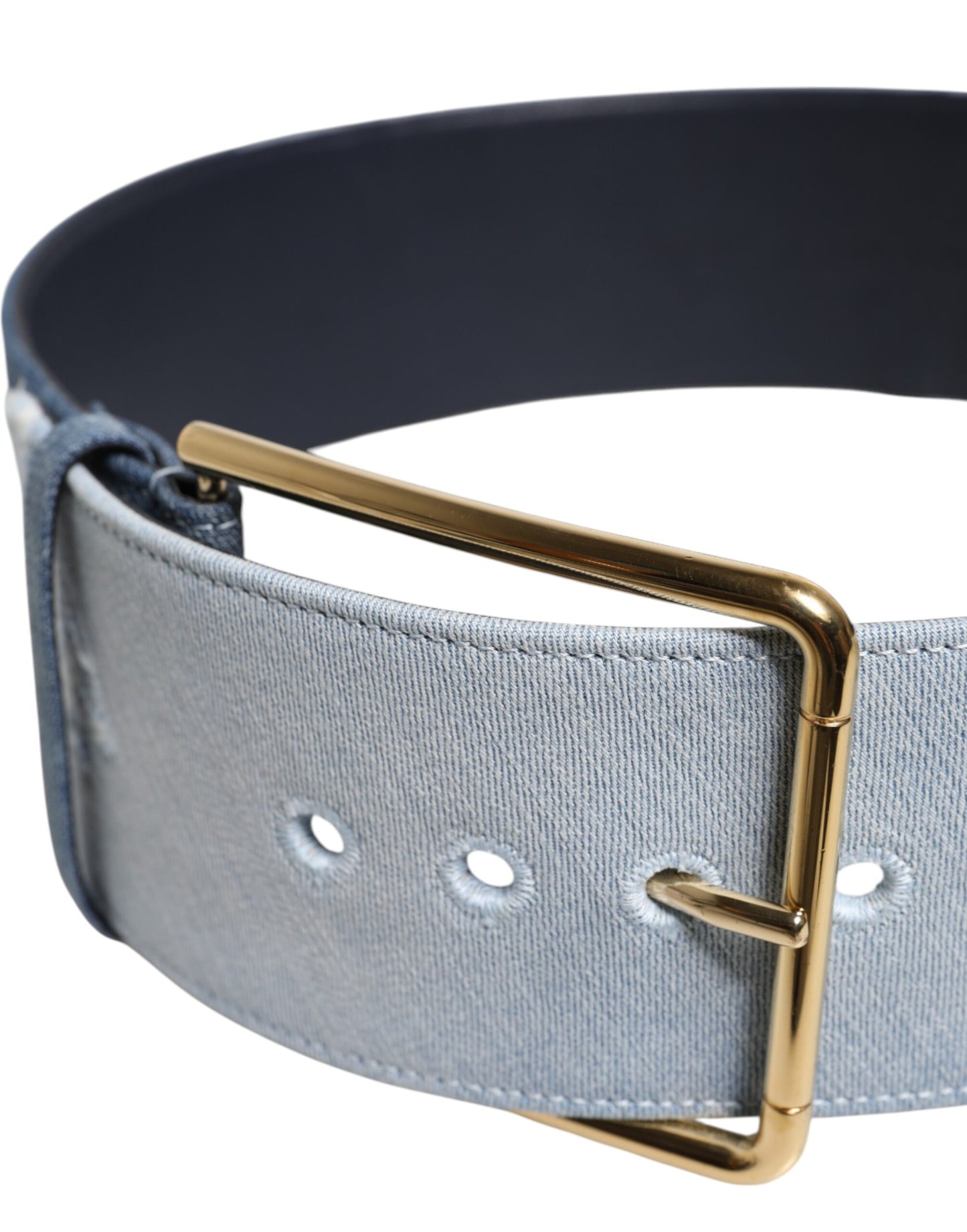 Dolce & Gabbana Two Tone Blue Denim Gold Metal Buckle Belt Curated Luxury Accessories by Orvyn