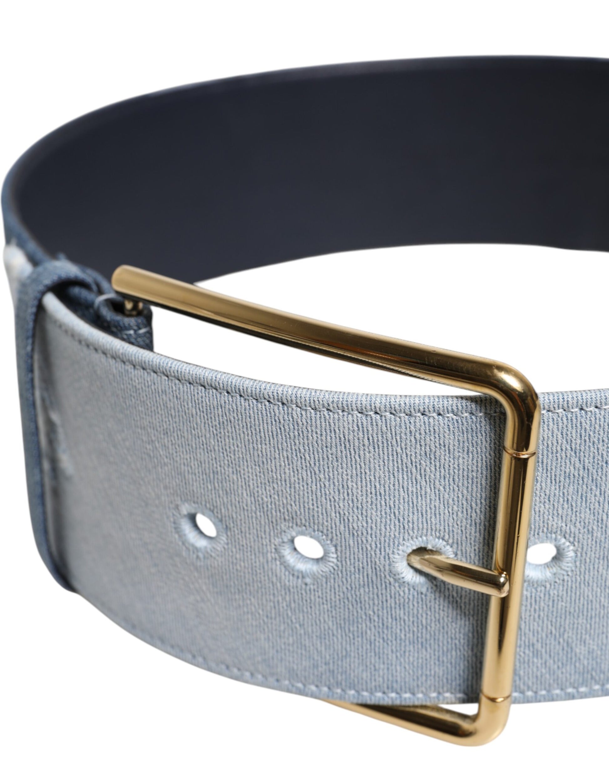 Dolce & Gabbana Two Tone Blue Denim Gold Metal Buckle Belt Curated Luxury Accessories by Orvyn