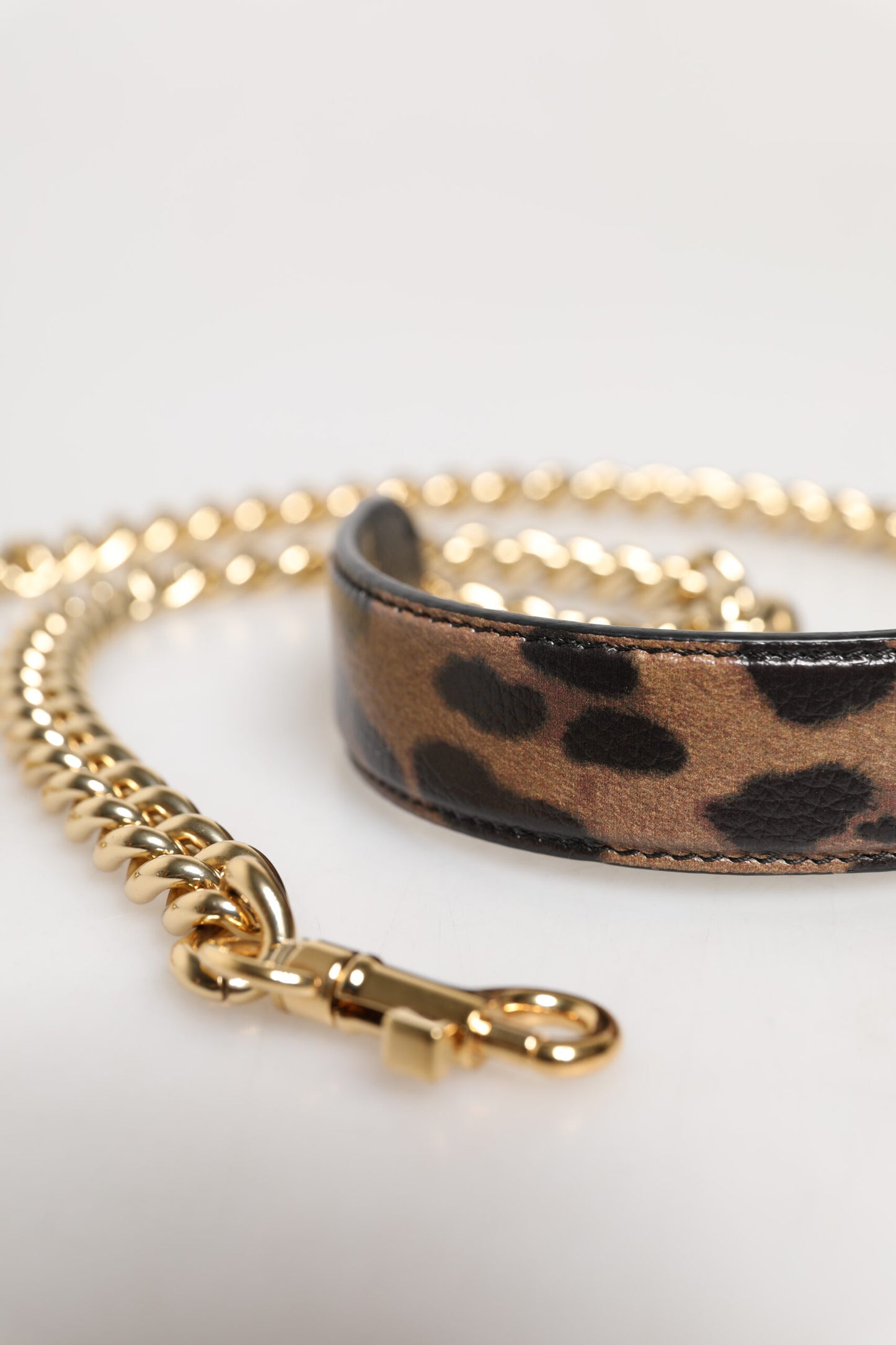 Dolce & Gabbana Brown Leopard Gold Brass Chain Accessory Shoulder Strap Curated Luxury Accessories by Orvyn