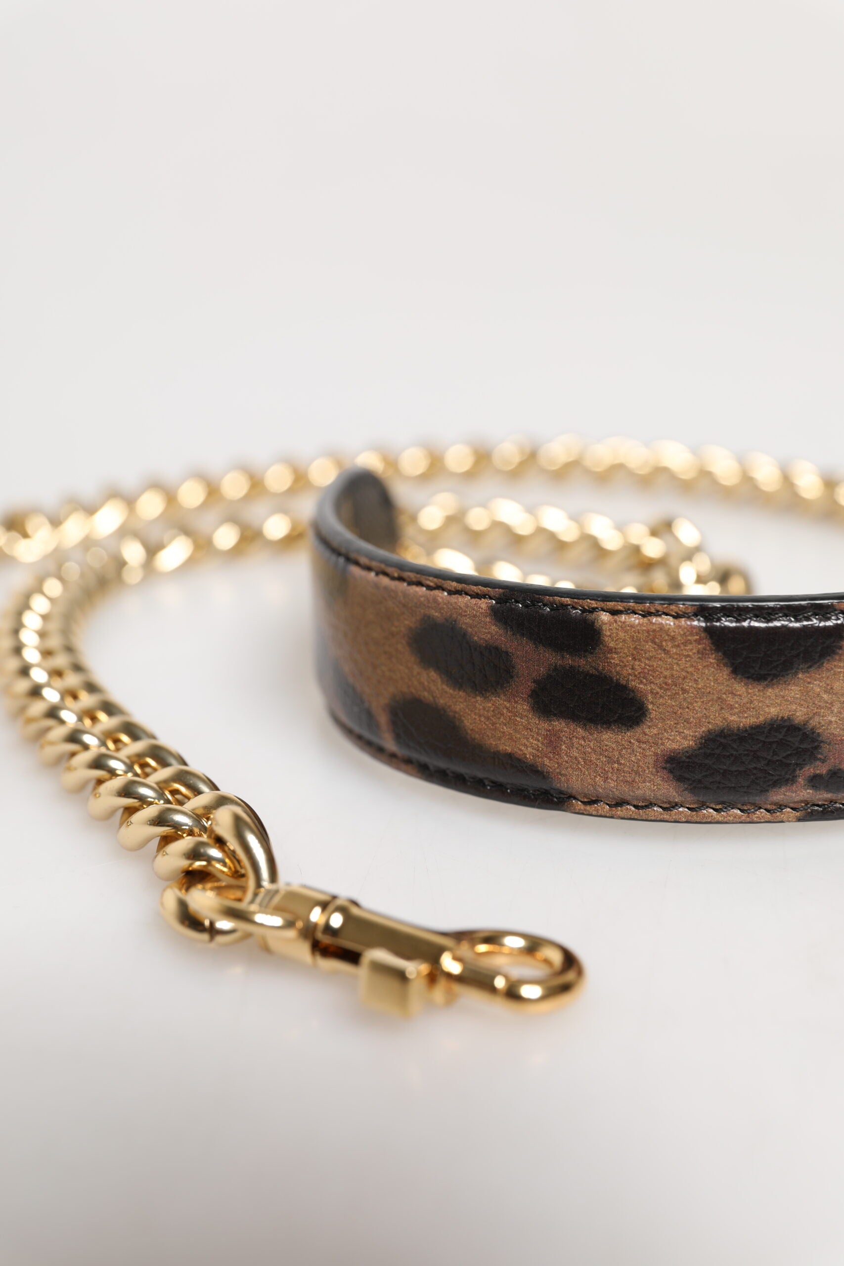 Dolce & Gabbana Brown Leopard Gold Brass Chain Accessory Shoulder Strap Curated Luxury Accessories by Orvyn