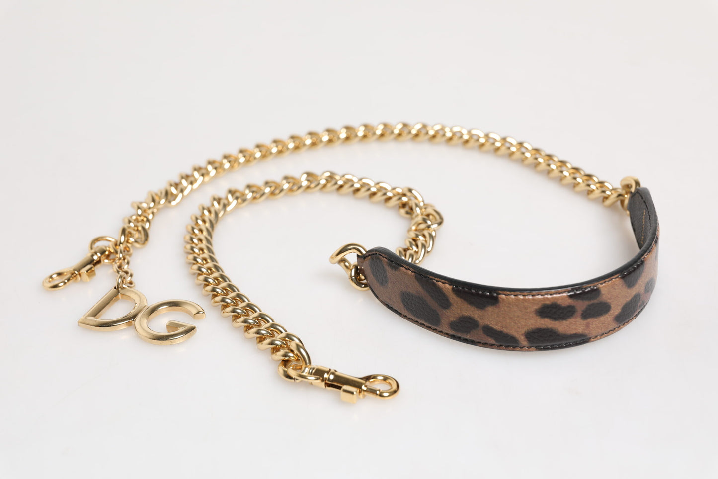 Dolce & Gabbana Brown Leopard Gold Brass Chain Accessory Shoulder Strap Curated Luxury Accessories by Orvyn