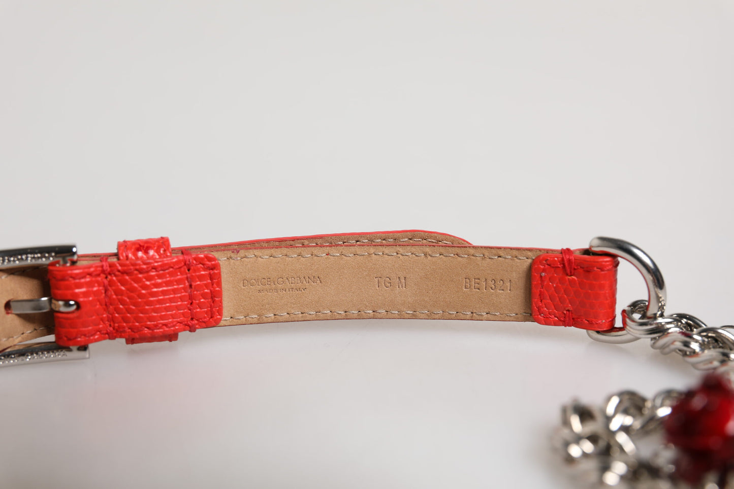 Dolce & Gabbana Red Leather Silver Chain Floral Cintura Belt Curated Luxury Accessories by Orvyn