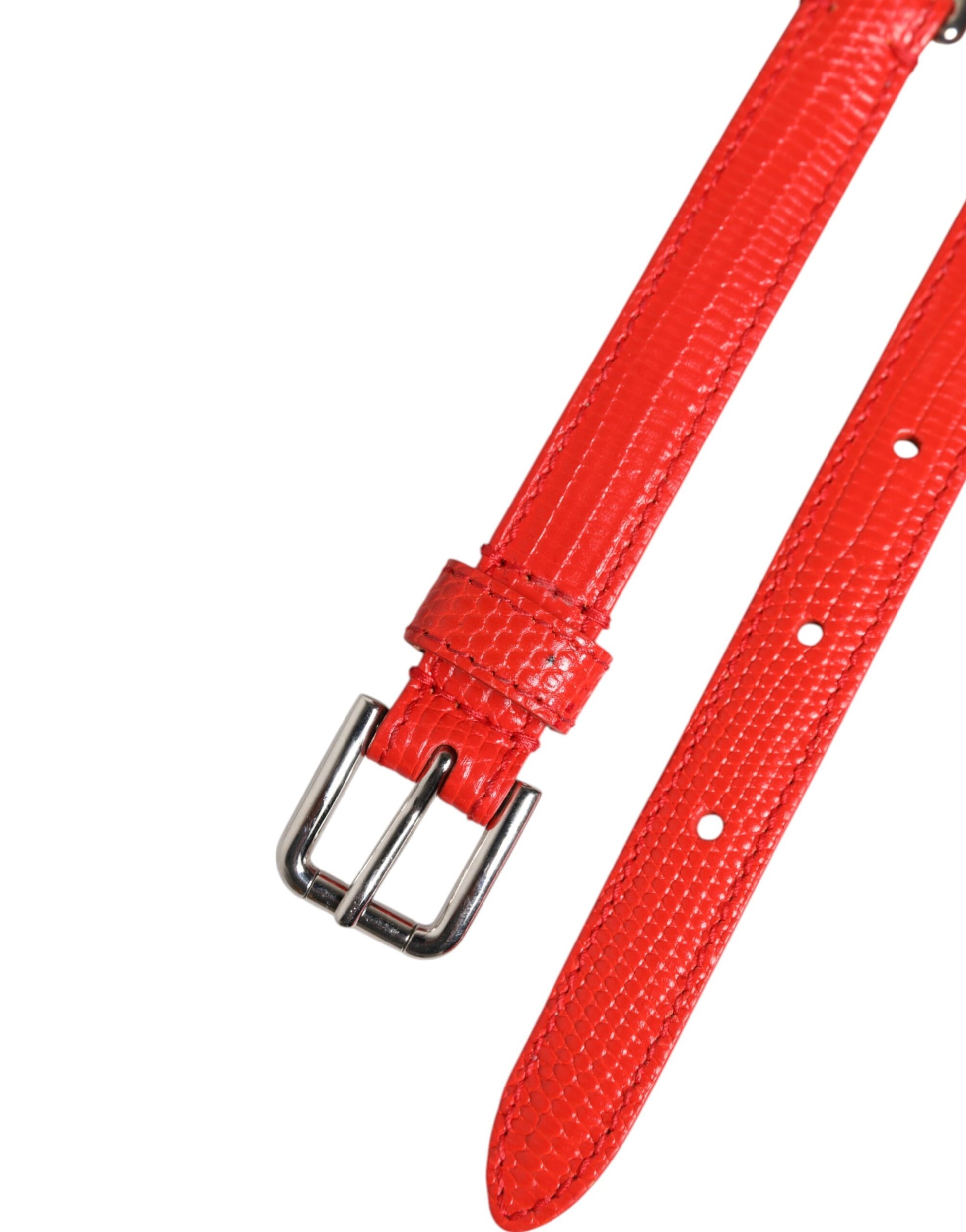 Dolce & Gabbana Red Leather Silver Chain Floral Cintura Belt Curated Luxury Accessories by Orvyn