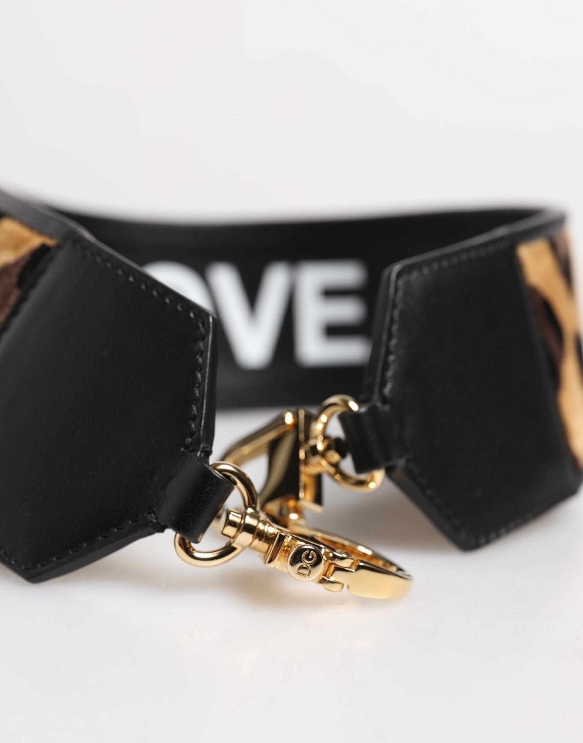 Dolce & Gabbana Black Leopard Print Reversible Bag Shoulder Strap Curated Luxury Accessories by Orvyn