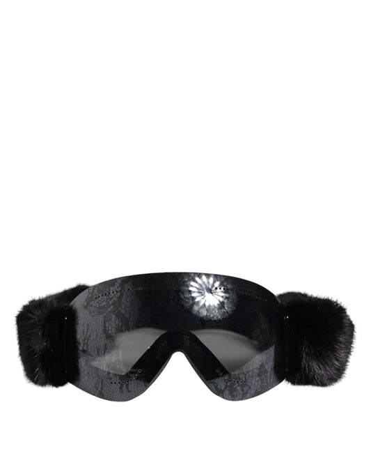Dolce & Gabbana Black Bi0759 Lace Mirrored Ski Goggles Mask Sunglasses Curated Luxury Accessories by Orvyn