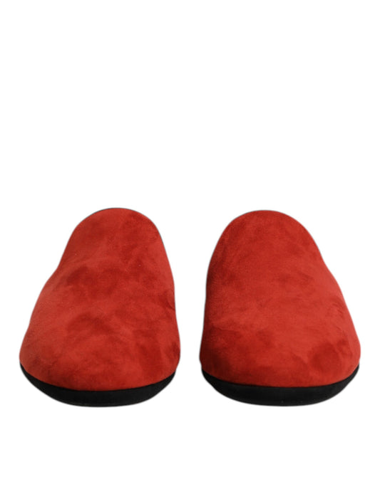 Dolce & Gabbana Orange Suede Slides Flat Slipper Shoes Curated Luxury Accessories by Orvyn