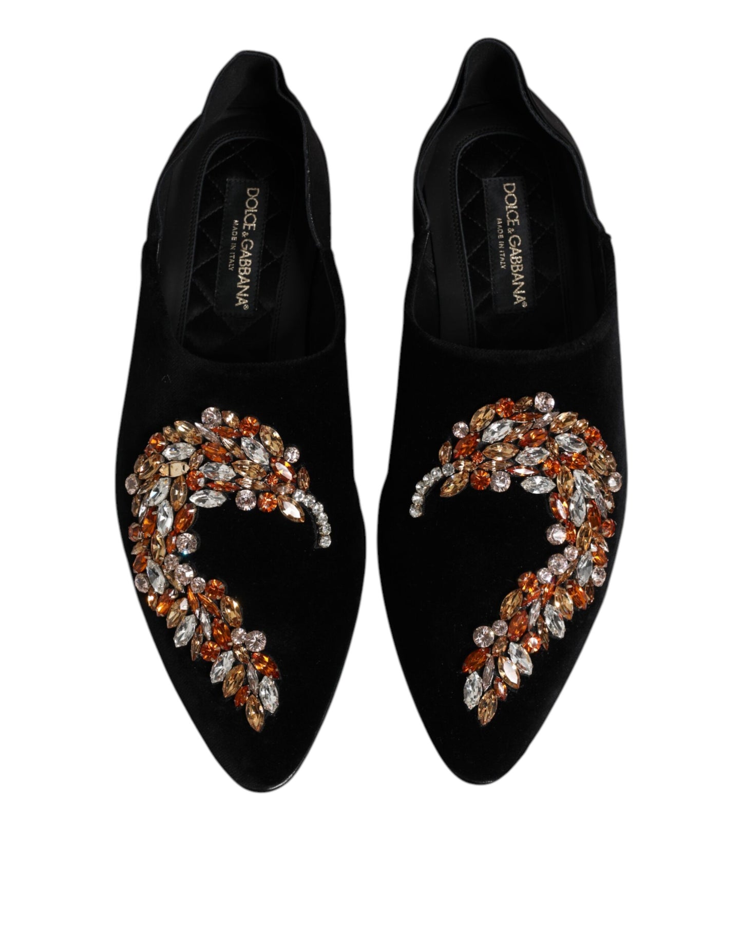 Dolce & Gabbana Black Velvet Embellished Loafer Slip On Shoes Curated Luxury Accessories by Orvyn