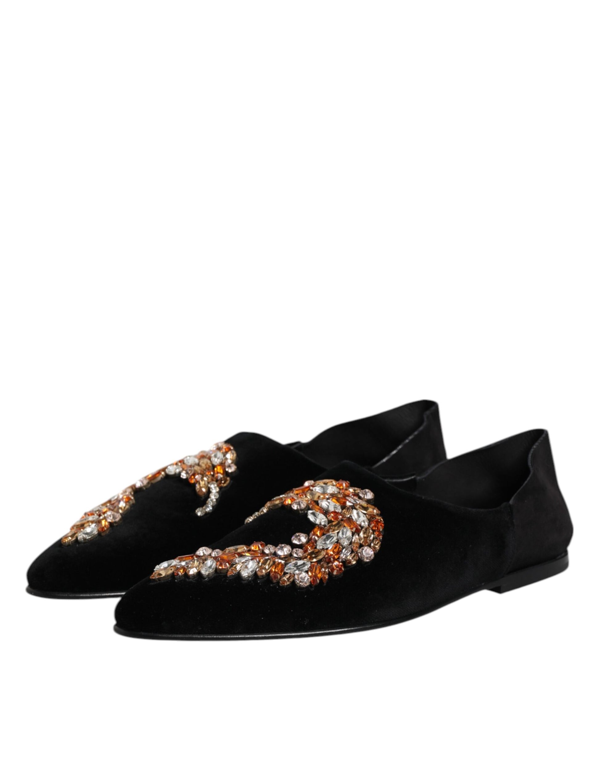 Dolce & Gabbana Black Velvet Embellished Loafer Slip On Shoes Curated Luxury Accessories by Orvyn