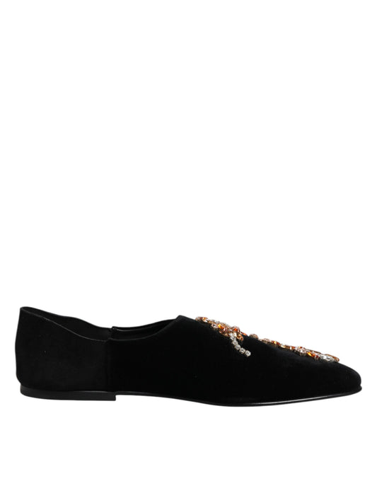 Dolce & Gabbana Black Velvet Embellished Loafer Slip On Shoes Curated Luxury Accessories by Orvyn