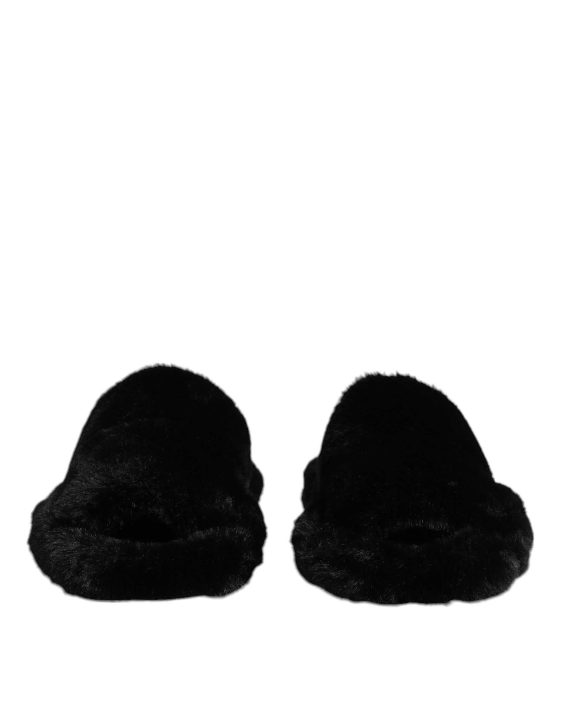 Dolce & Gabbana Black Polyester Velvet Slides Slipper Shoes Curated Luxury Accessories by Orvyn