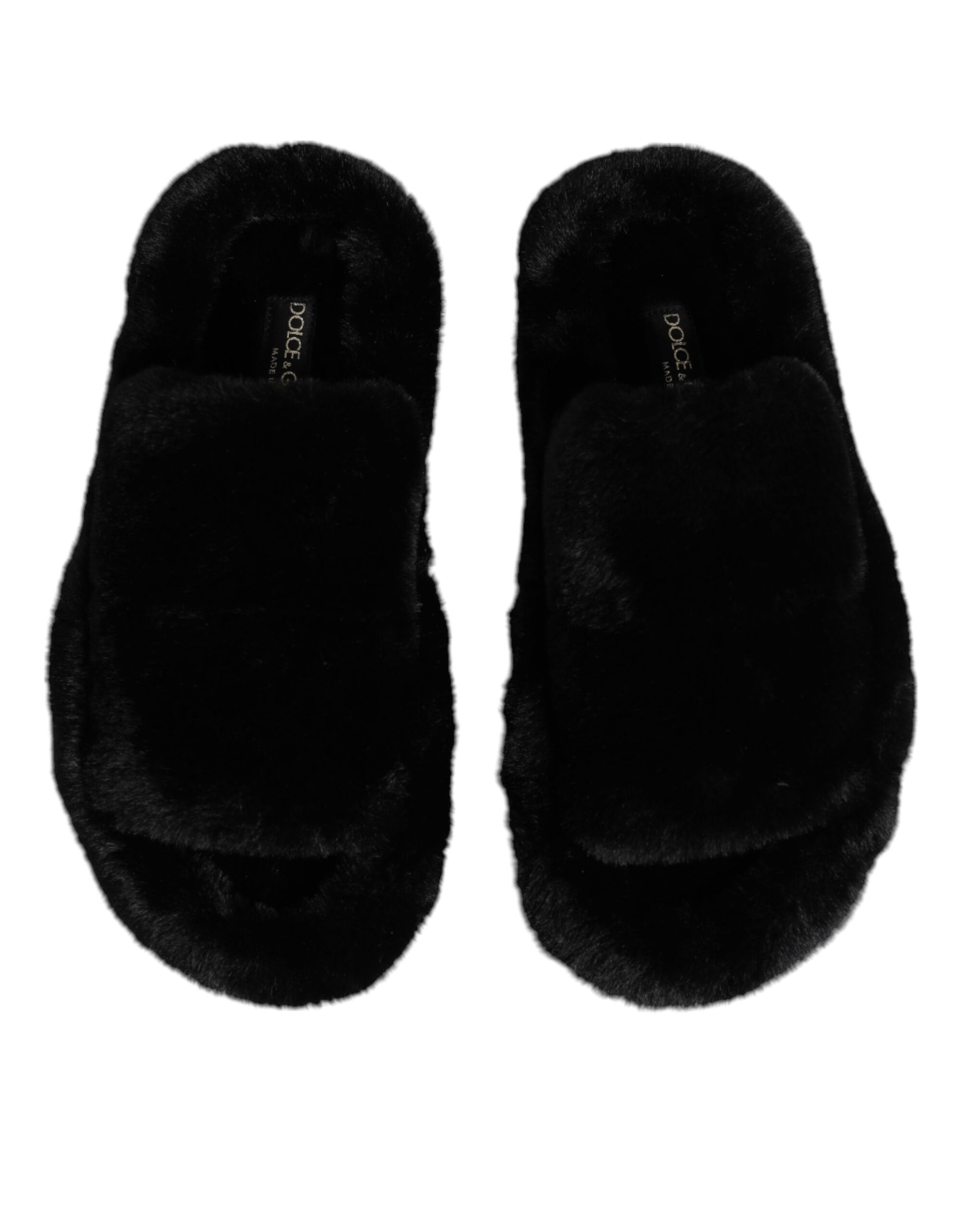 Dolce & Gabbana Black Polyester Velvet Slides Slipper Shoes Curated Luxury Accessories by Orvyn