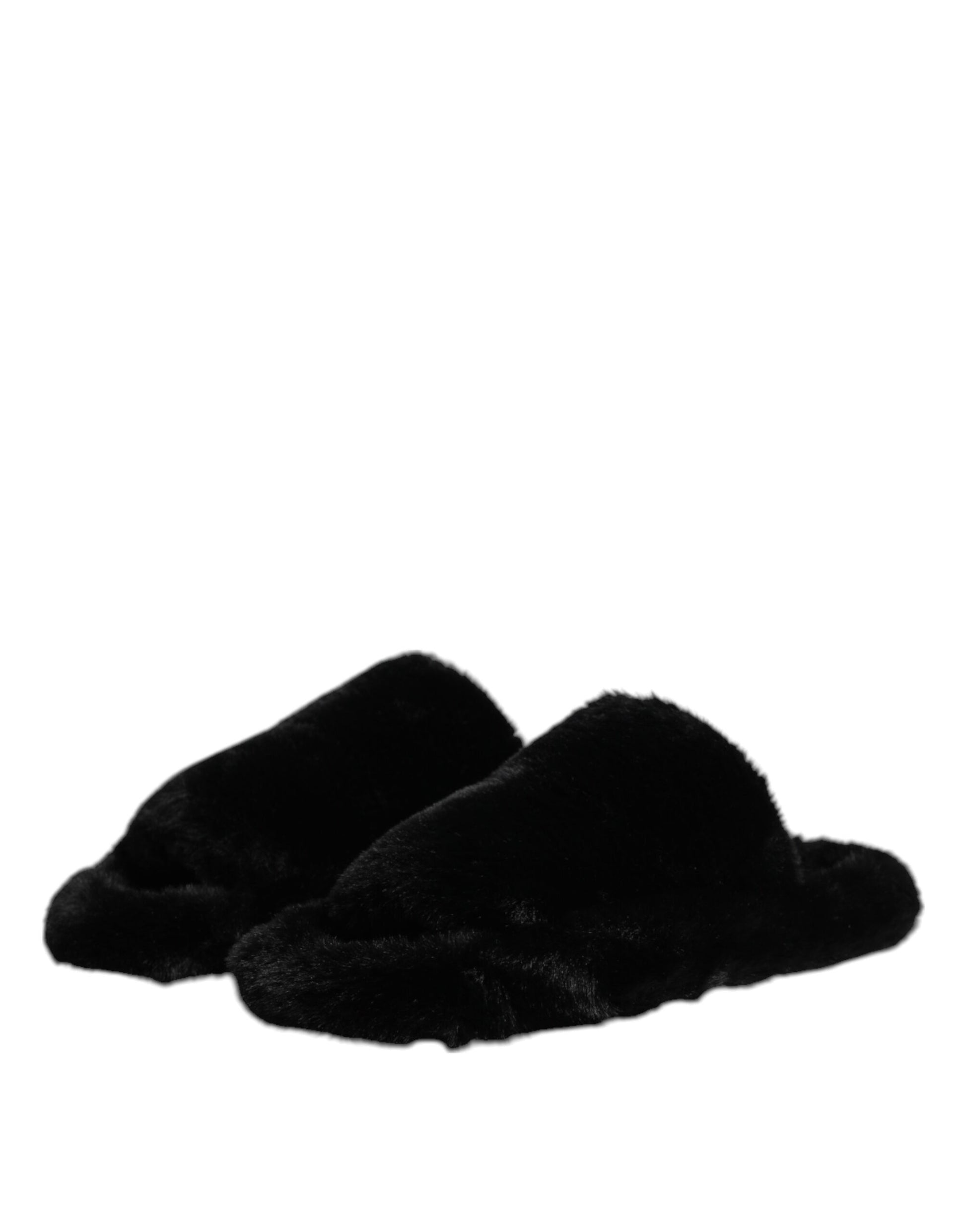 Dolce & Gabbana Black Polyester Velvet Slides Slipper Shoes Curated Luxury Accessories by Orvyn