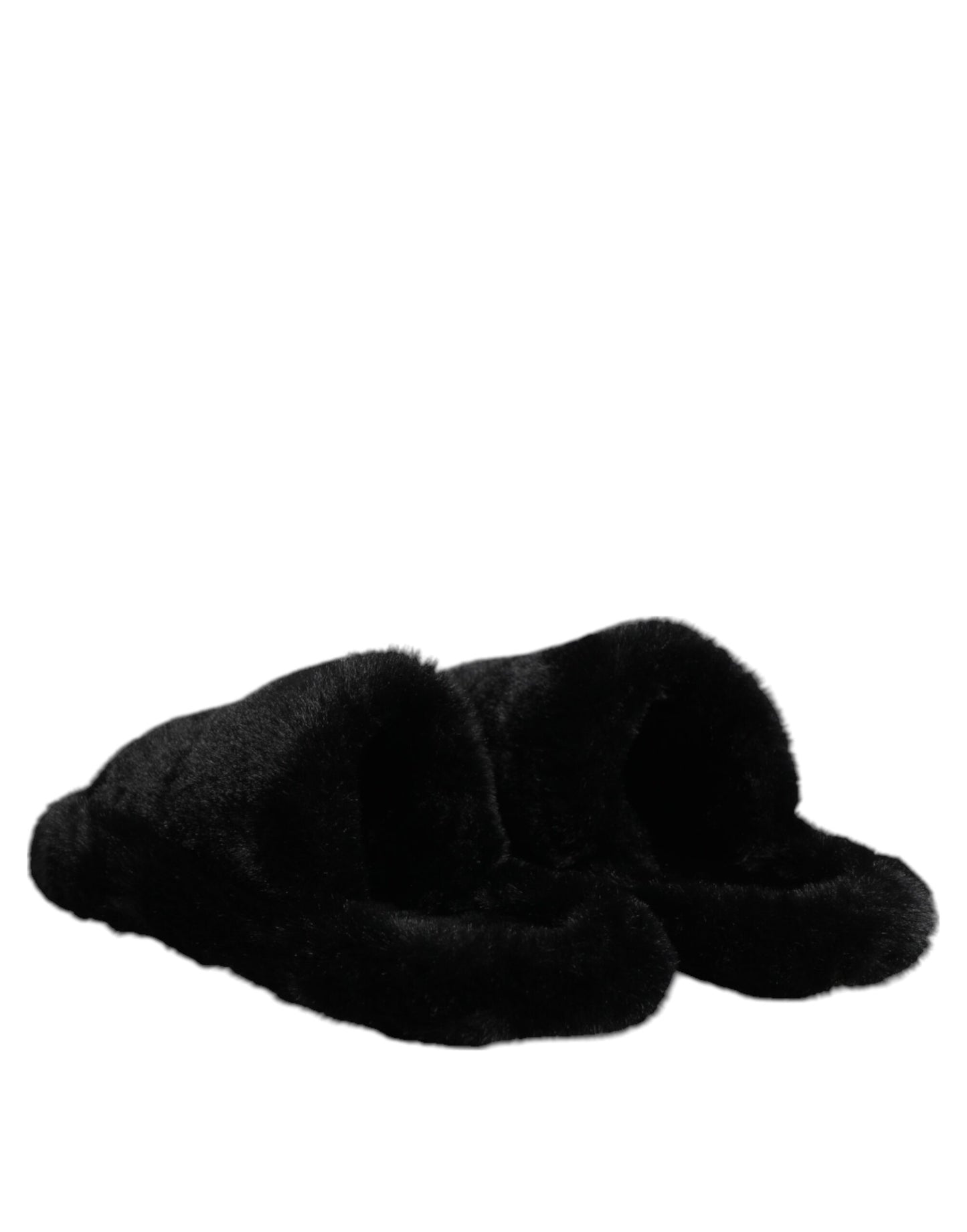 Dolce & Gabbana Black Polyester Velvet Slides Slipper Shoes Curated Luxury Accessories by Orvyn