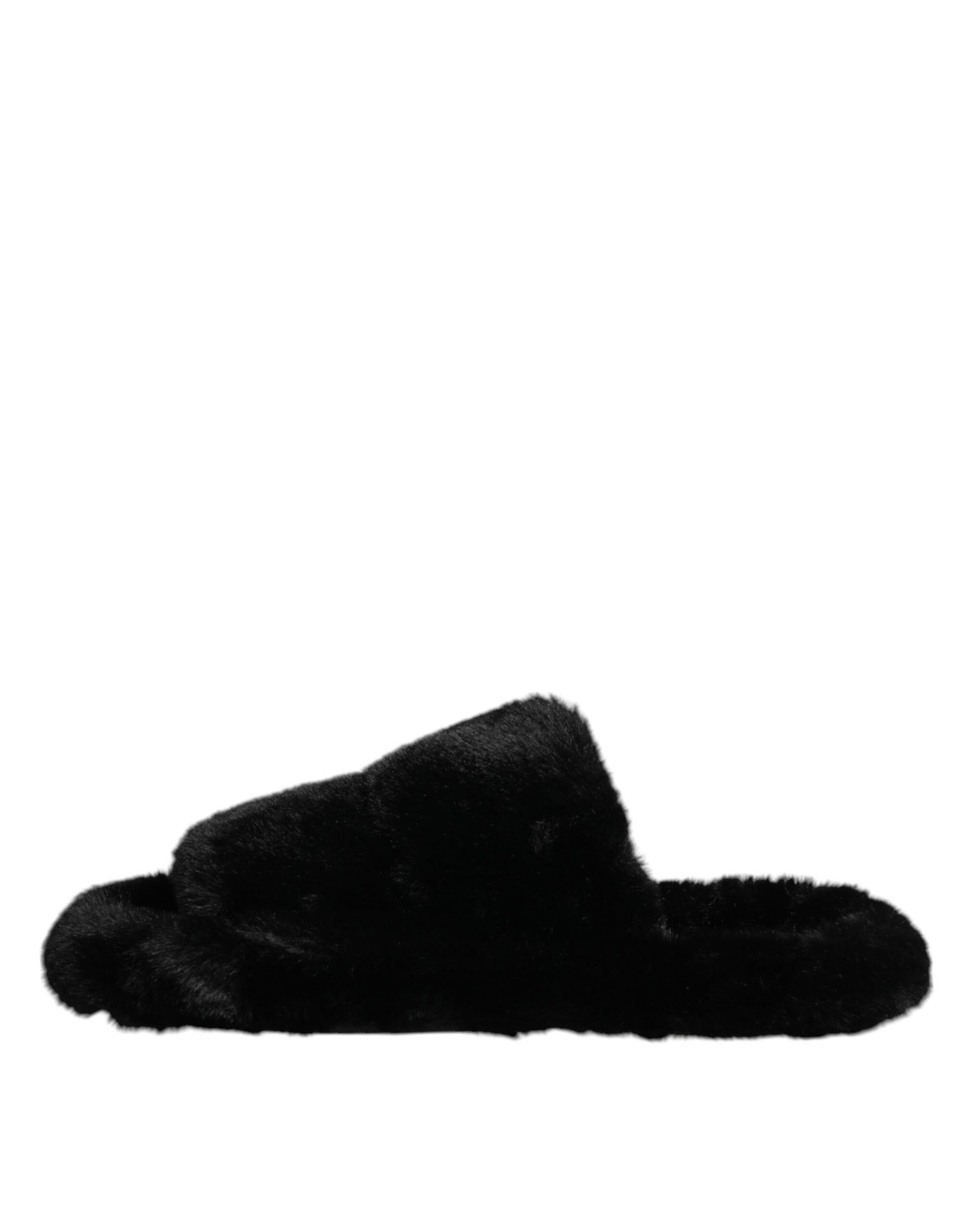 Dolce & Gabbana Black Polyester Velvet Slides Slipper Shoes Curated Luxury Accessories by Orvyn