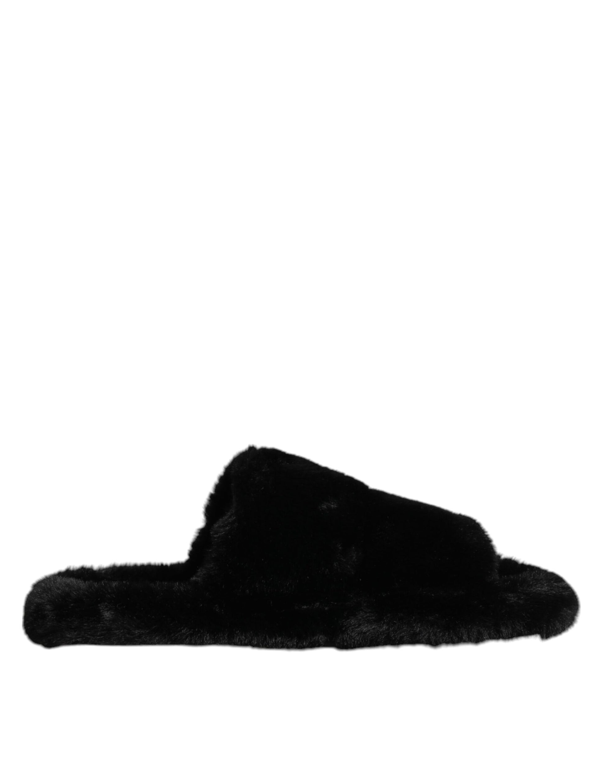 Dolce & Gabbana Black Polyester Velvet Slides Slipper Shoes Curated Luxury Accessories by Orvyn